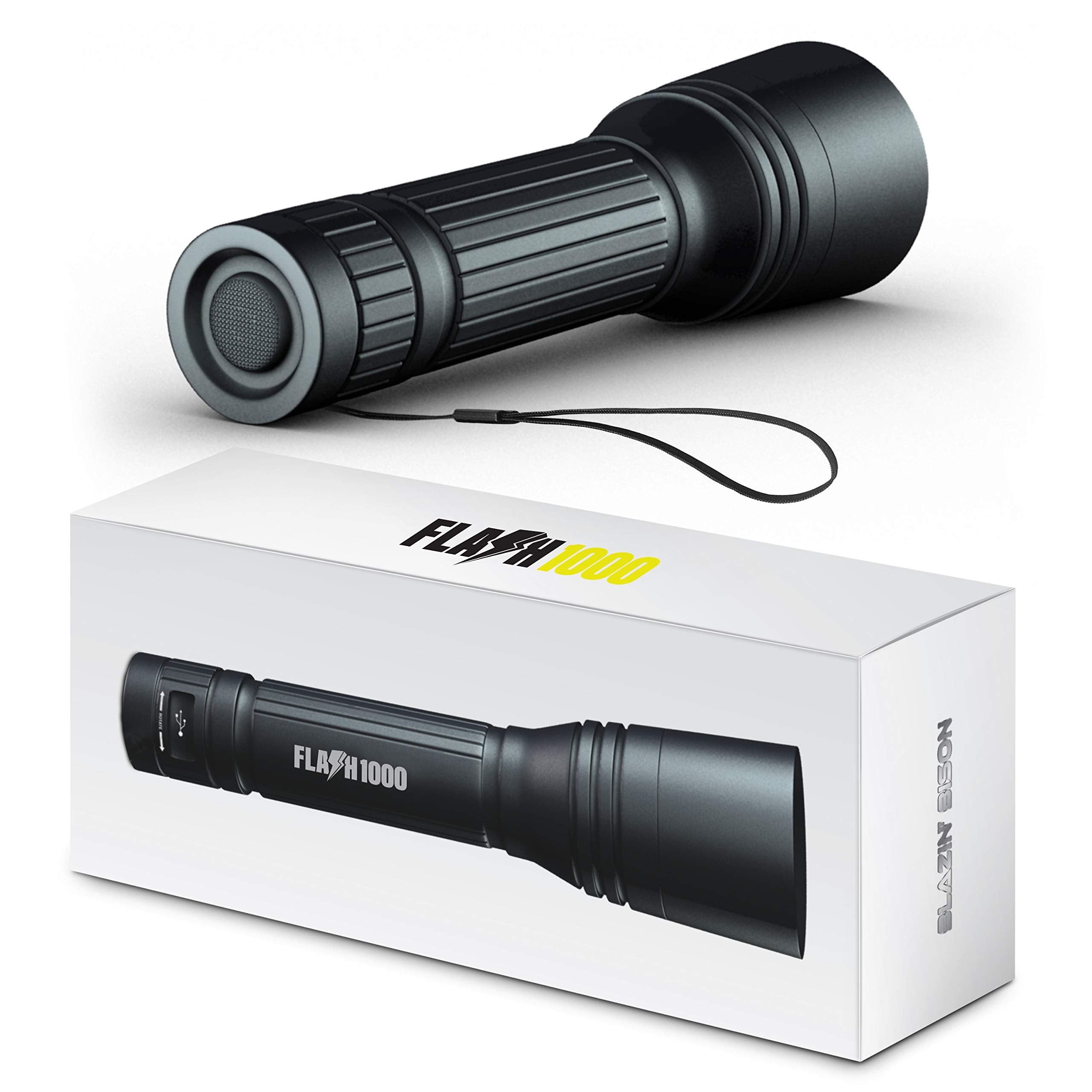 Blazin Rechargeable Flashlight  1000 Lumen Utility Led Flashlight With 4 Modes  12 Hours Battery Runtime  325 Yard Visibility  Powerful Micro-Usb Waterproof Edc Torch