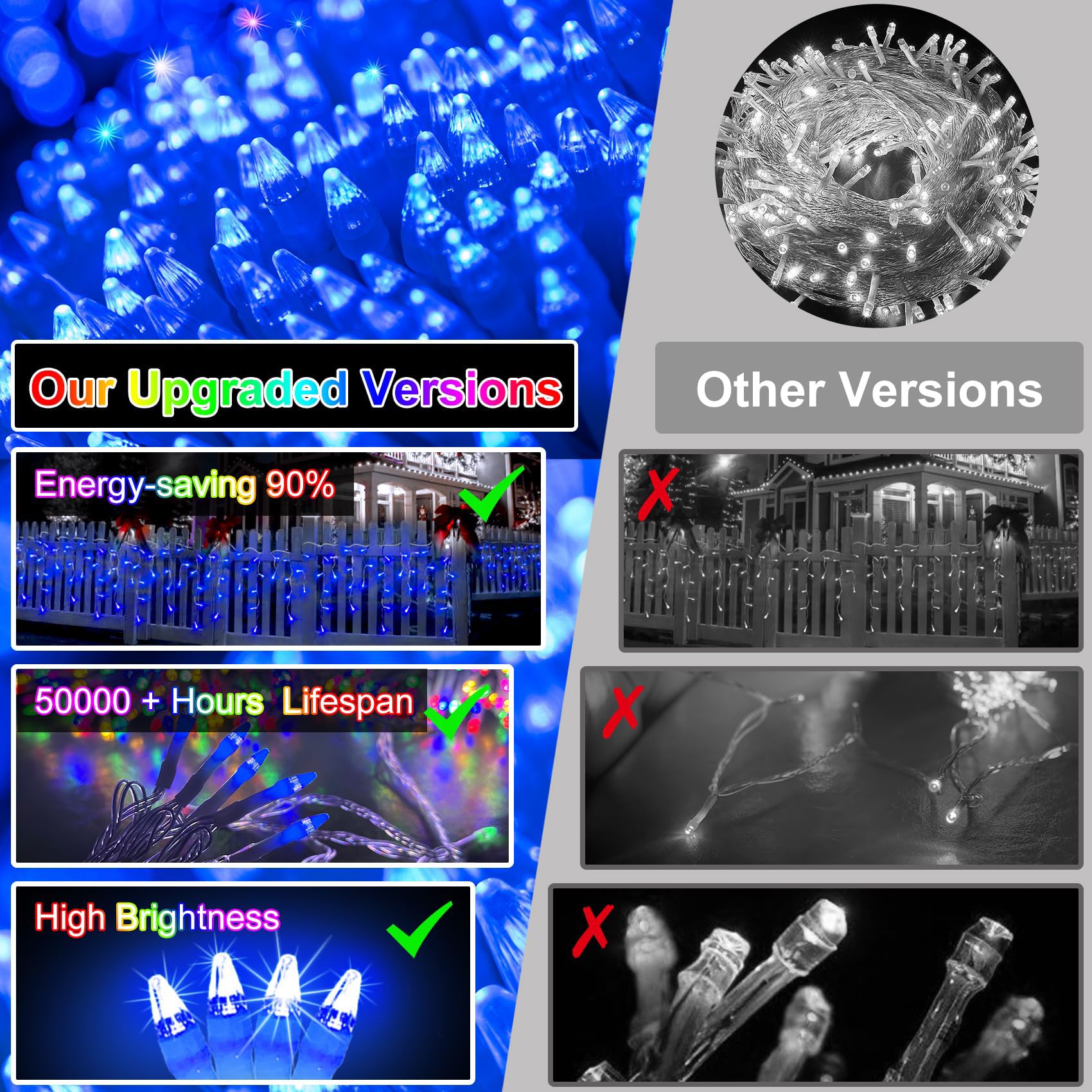 Wuxyiyang 792 Led Christma Lights With 176 Drops, 82Ft Outdoor Hanging Lights With 8 Modes & Timer Memory, Outsite Waterproof Curtain String Lights For Front House Fence Tree Holiday Decorations Decor Blue