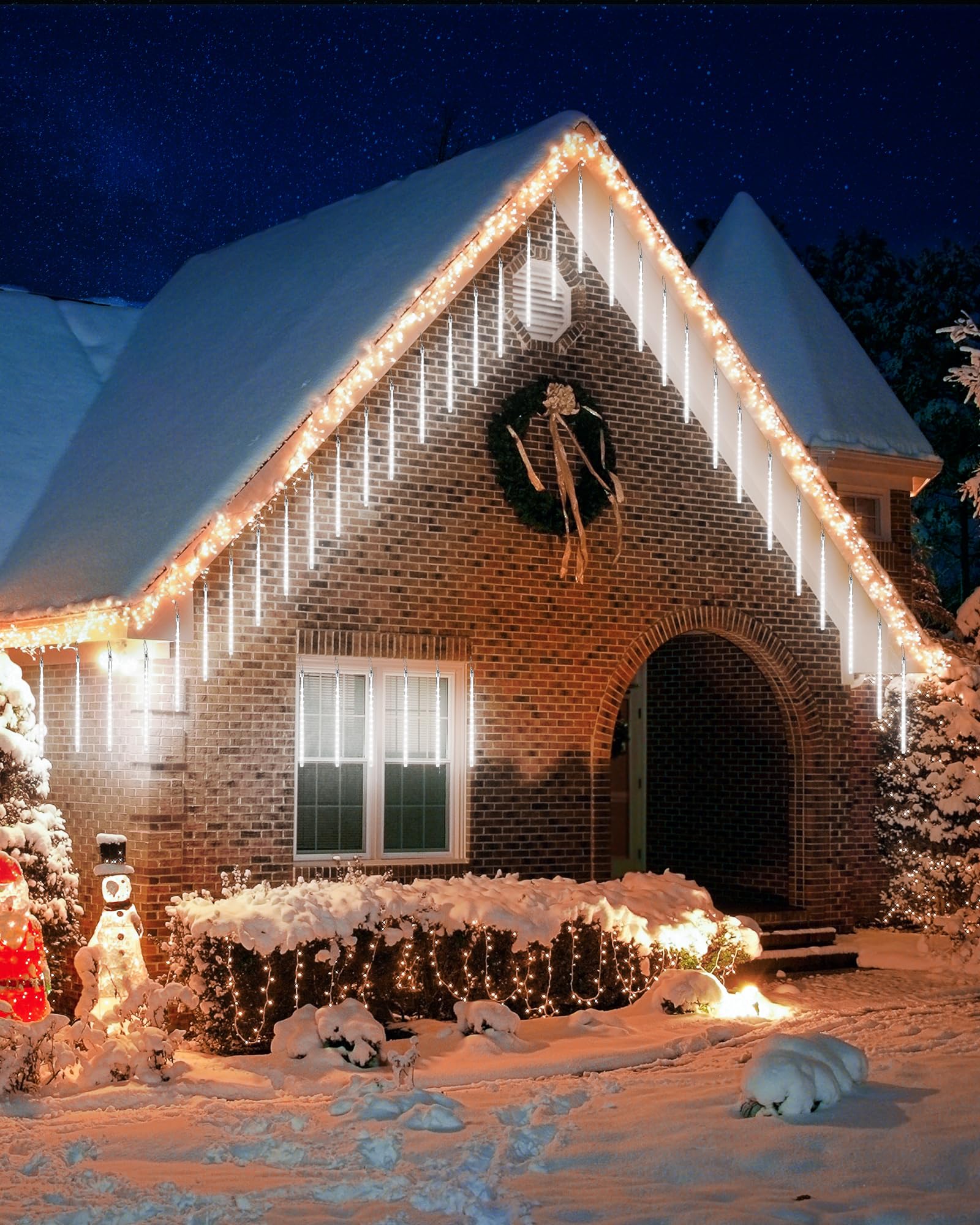 Ibaycon 20 Tubes 480 Led Meteor Shower Rain Lights, 11.8 Inches Cascading Icicle Lights Waterproof Outdoor, Connectable Falling Raindrop Lights With Timer For Holiday Party Christmas Decorations