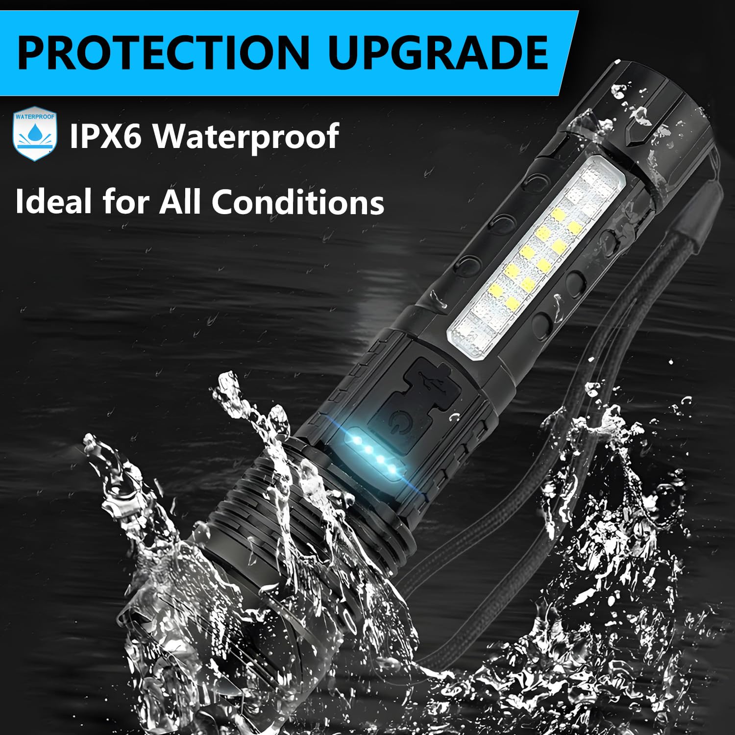 Queena Rechargeable Led Flashlights, 990,000 Lumens Super Bright Flash Light, 7 Modes With Cob Work Light, Ipx6 Waterproof, Adjustable Tactical Powerful Handheld Flash Light For Home,Camping And Emergencies