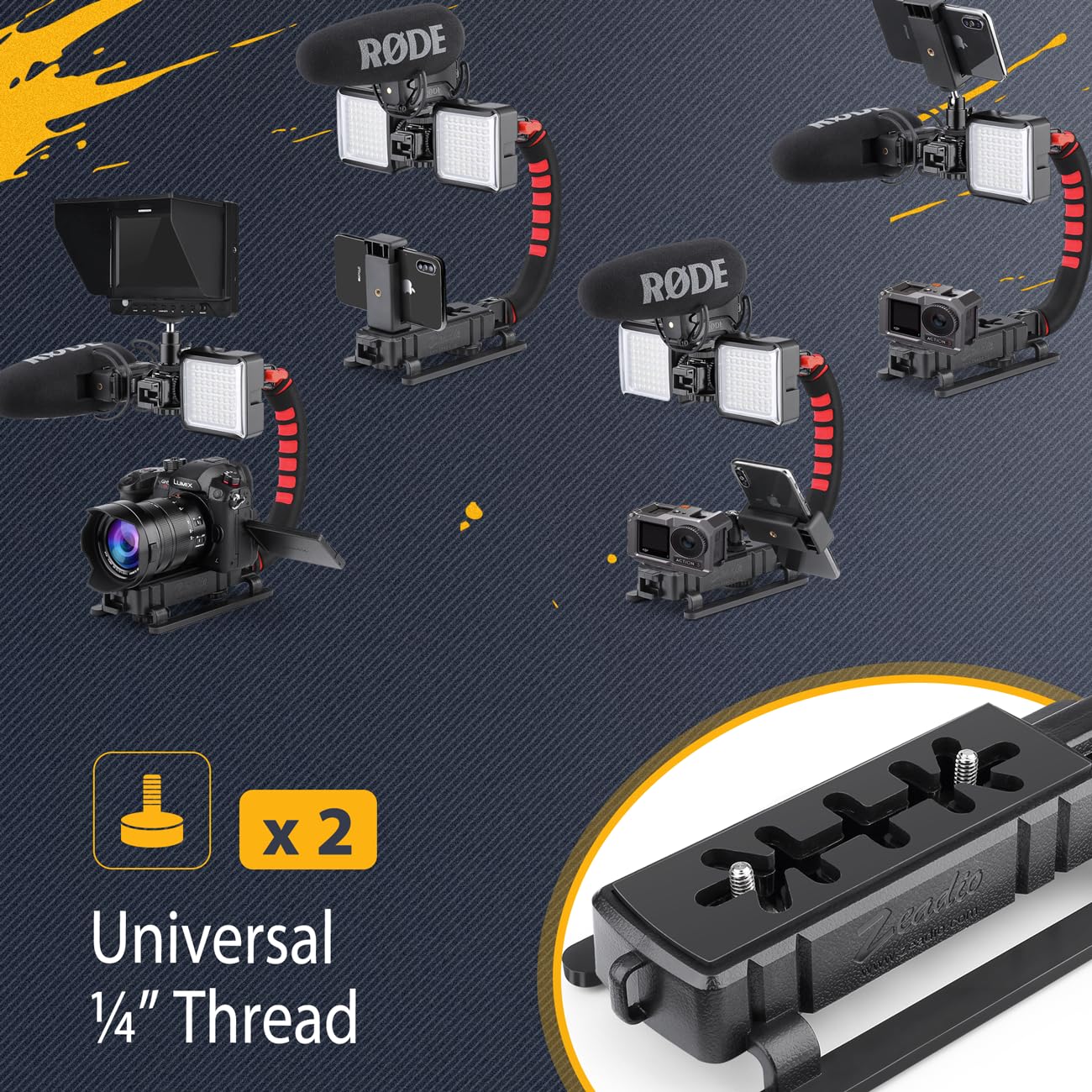 Zeadio Smartphone Camera Stabilizer, Portable Handle Grip Handheld Video Rig, Fits For All Camcorder, Camera, Action Camera, Dslr And All Iphone And Android Smartphones