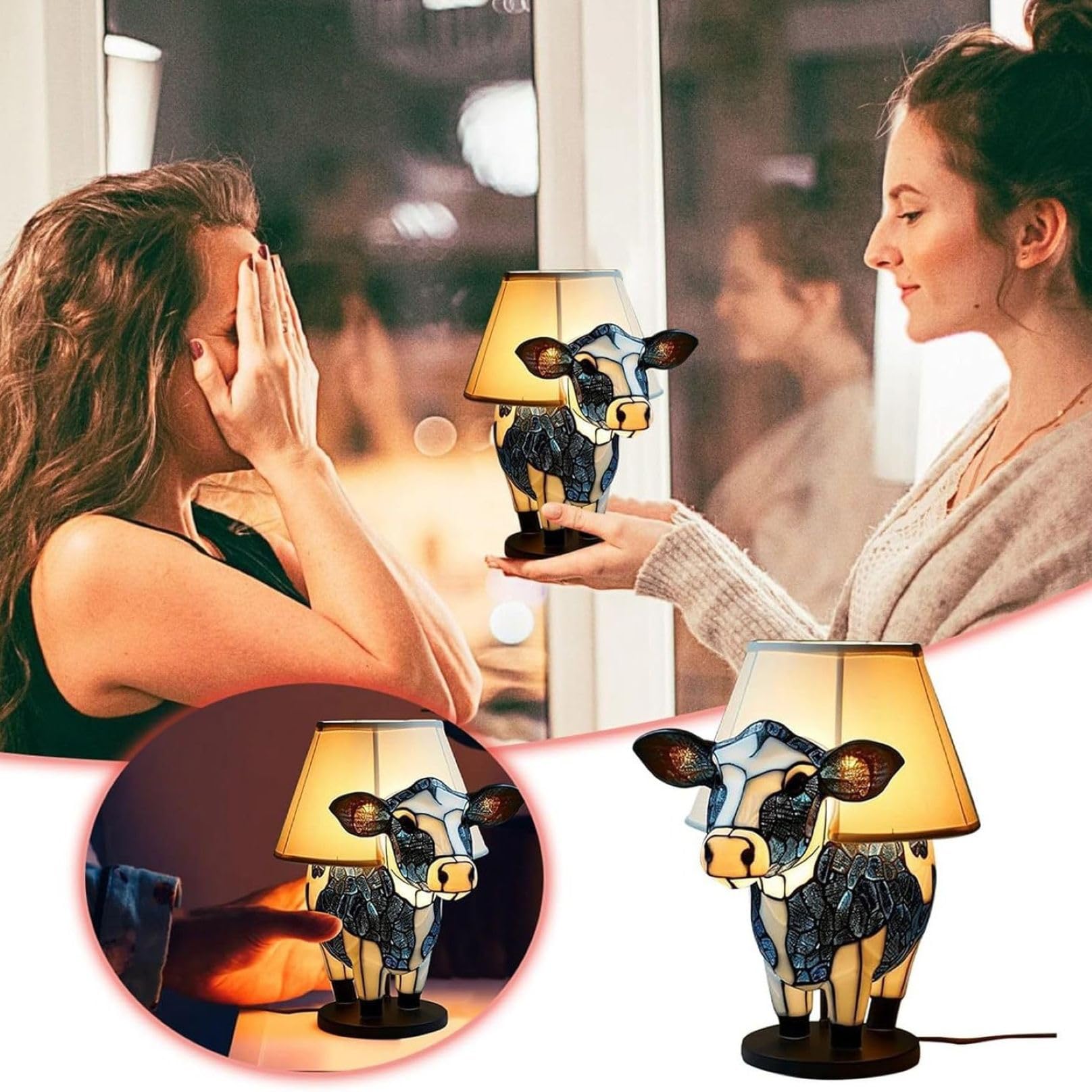 Wioilyoy Cow Desk Lamp Usb Bedside Animal Night Light, Living Room Lighting Cow Desk Light, Living Room Bedroom Bedside Lamp, Dormitory Office Light, Girl Mom