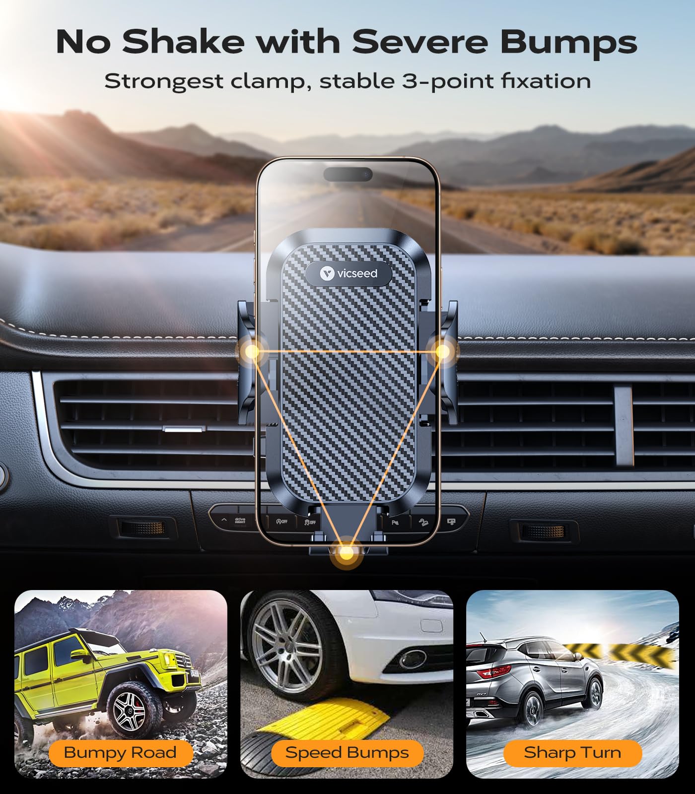 Vicseed [  Ultra Stable Car Phone Holder Mount [Never Fall Off & Won'T Break] Universal Air Vent Phone Mount For Car Easy Clamp Phone Holders For Your Car For Iphone 16 Pro Max 15 14 13 12