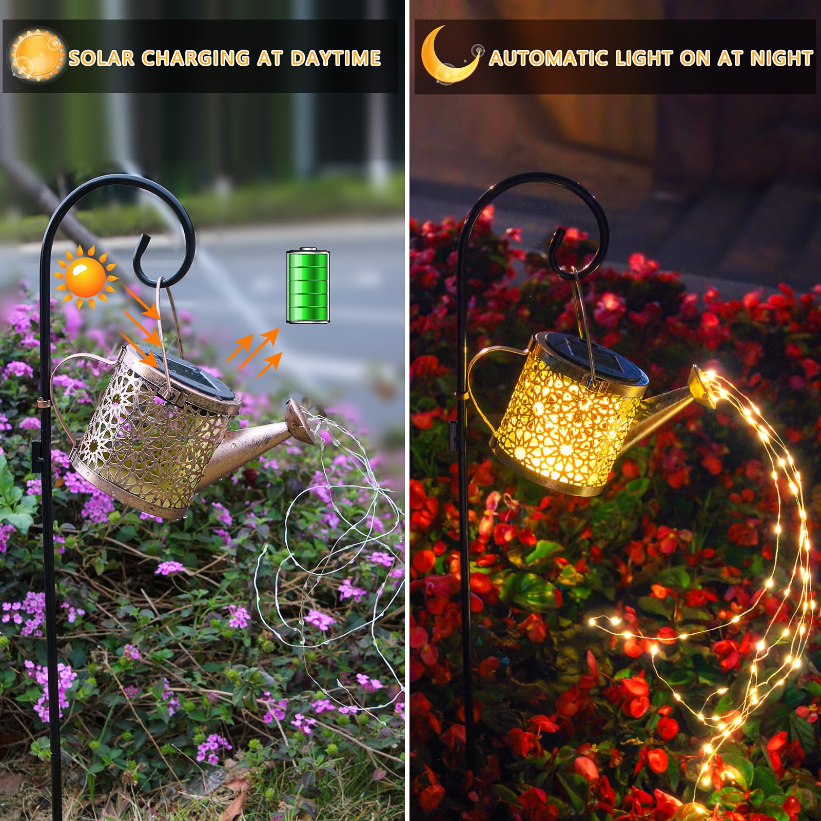 Misawce Solar Lights Outdoor Decorative, Metal Solar Watering Can Lights Waterproof, Small Hanging Solar Garden Decor Yard Lights Outside Patio Lawn,  For Mom Grandma Women Birthday(Warm White)