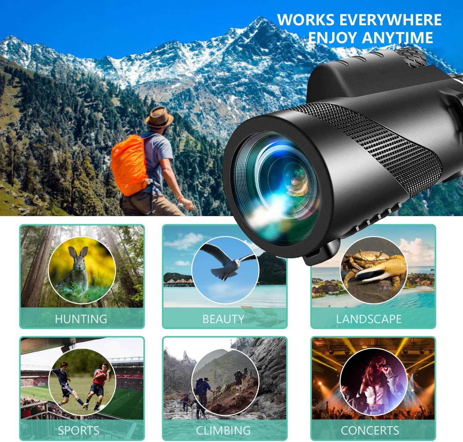 Physiophyx 80X100 Monocular-Telescope High Powered For Smartphone Monoculars For Adults High Definition Monocular Telescope For Stargazing Hunting Wildlife Bird Watching Travel Camping Hiking