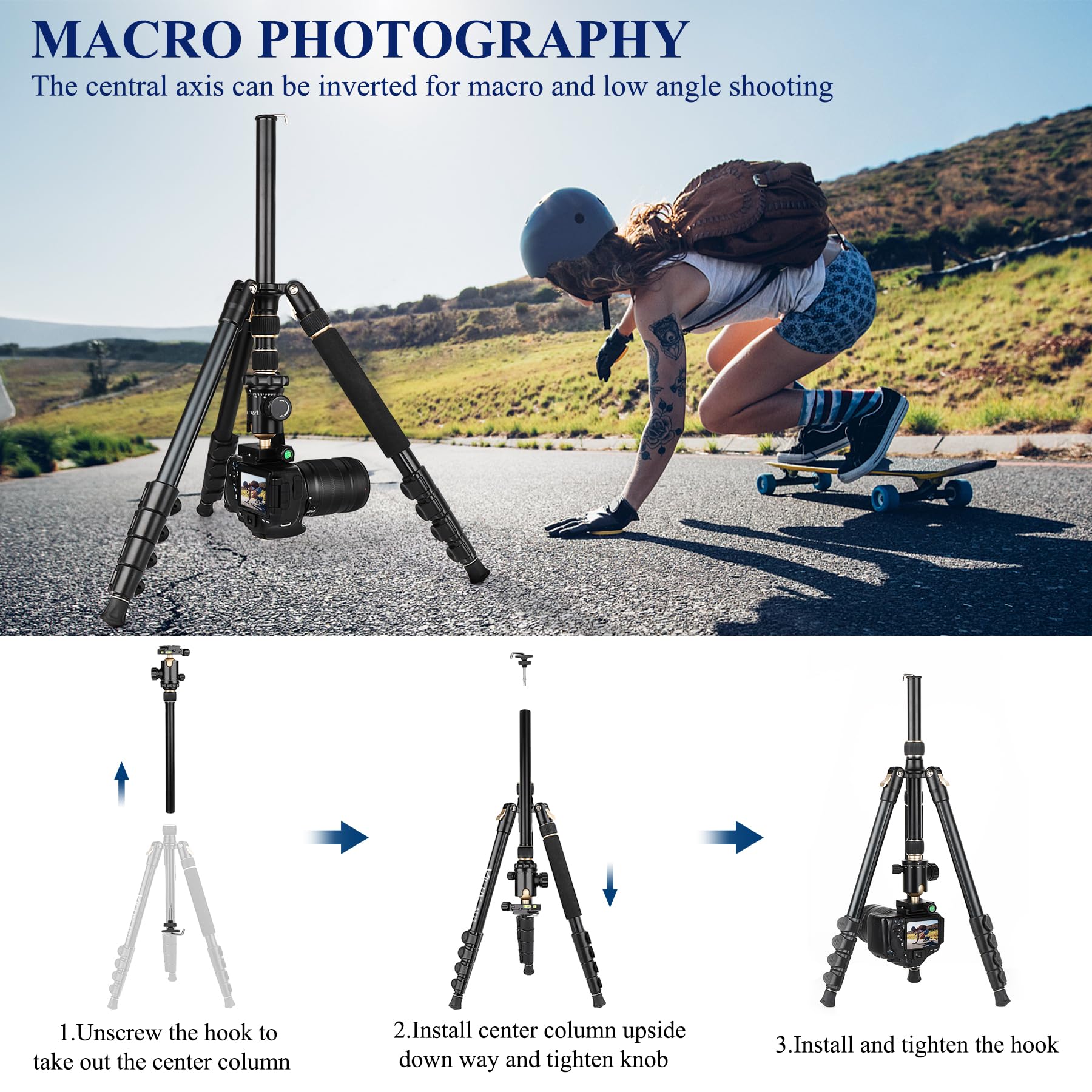 Victiv 77" Aluminum Camera Tripods & Monopods, Compact Travel Tripod For Camera Dslr, Spotting Scope,Telescope, Binoculars, Porfessional Heavy Duty Camera Tripod Stand For Photography Video Recording