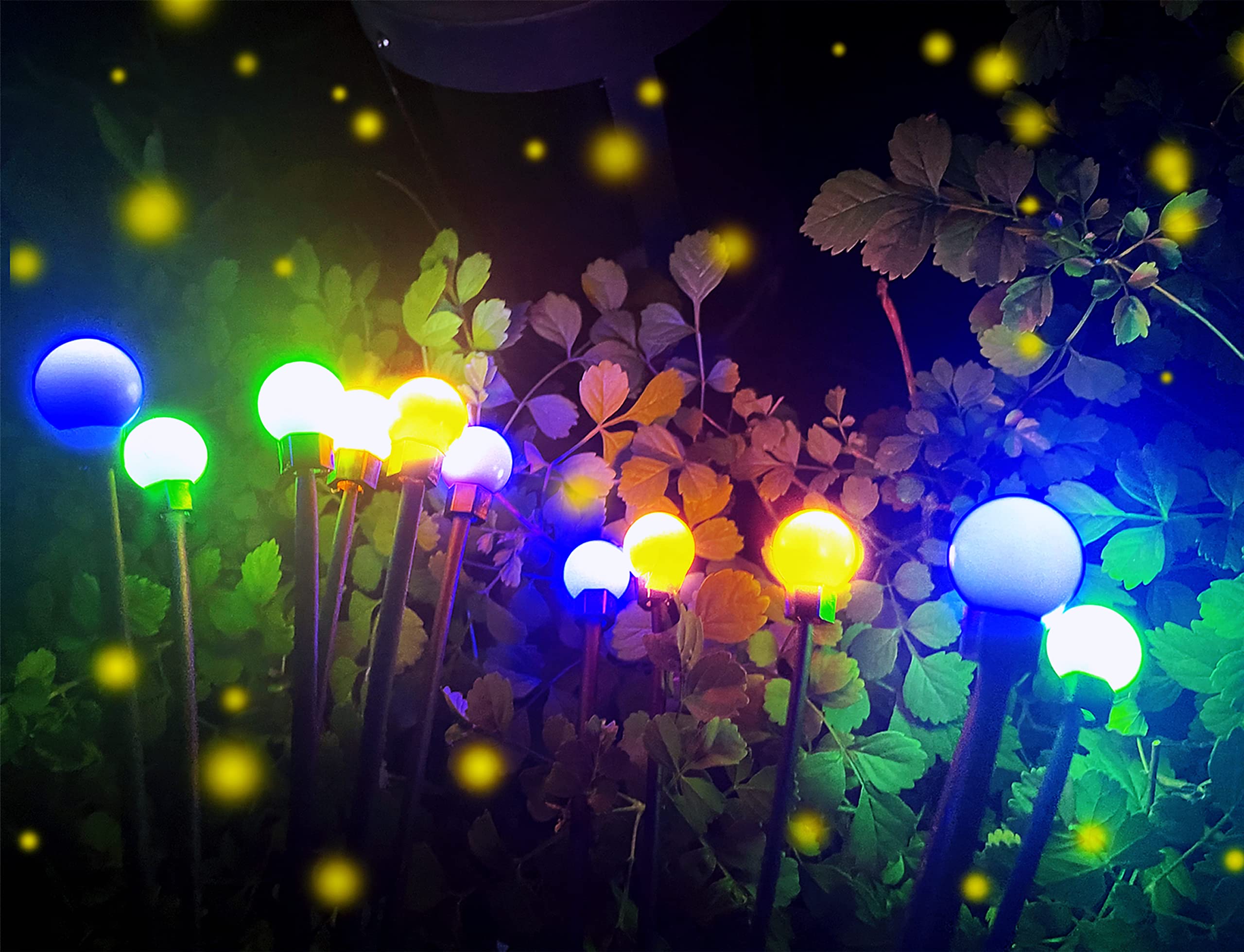 Skmuvhys Firefly Garden Lights Solar Outdoor, 2Pack 6Leds Solar Powered Swaying Lights Waterproof With 2 Modes, Small Night Light For Yard, Patio, Pathway, Balcony Decorations, Green Blue Yellow