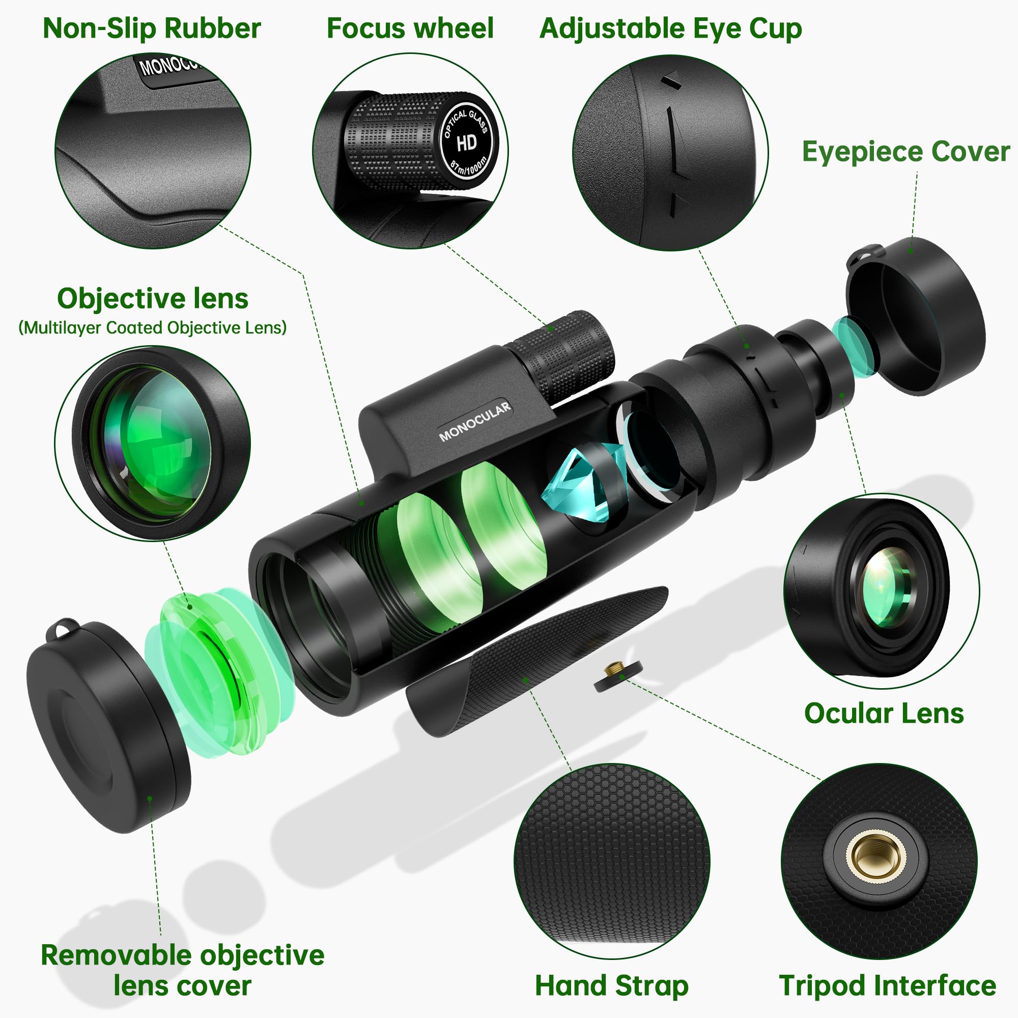 Asacam 80X100 Monocular Telescope High Powered For Smartphone High Definition Monoculars For Adults With Adapter/Tripod For Bird Watching Hiking Hunting Camping Traveling Outdoor Wildlife- Update