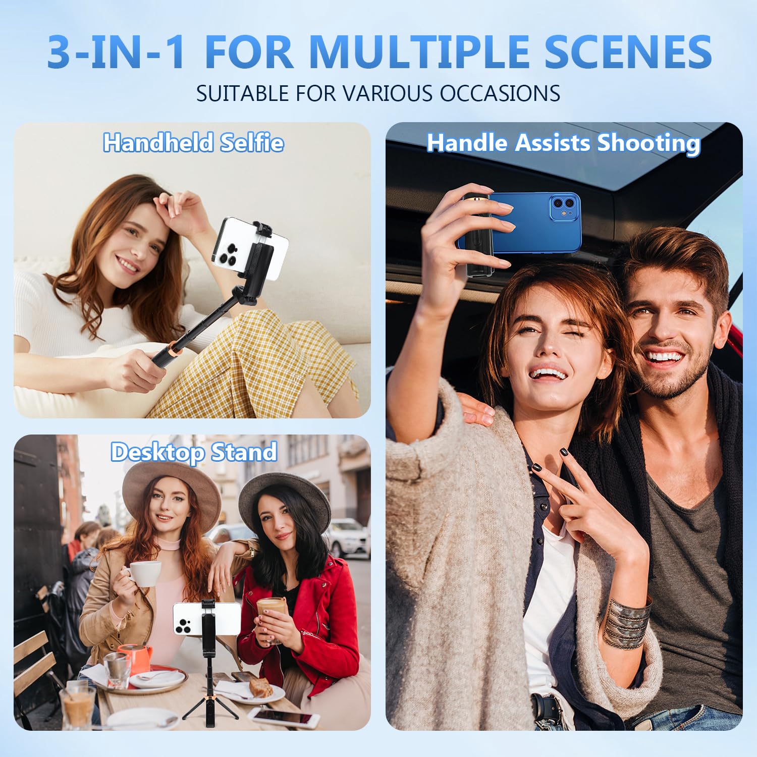 Luvandier Jc-25 Mini Selfie Stick Tripod, Floor-Standing Quadripod For Taking Photos, With Detachable Embedded Remote Control, 3-In-1 Travel Portable Pocket Tripod (White)