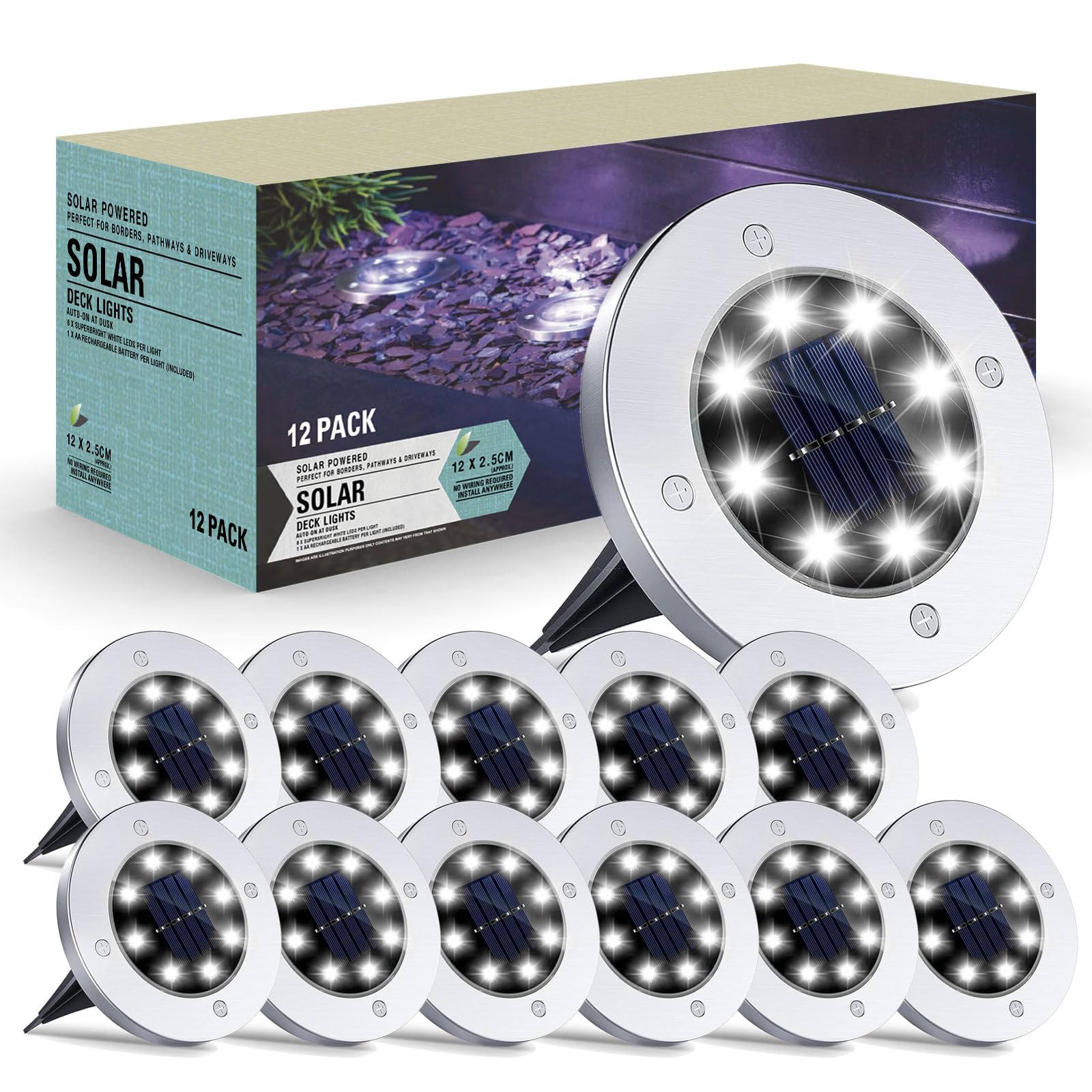Cvosua Solar Outdoor Lights - 12 Pack, Waterproof Solar Garden Lights For Landscape, Patio, Pathway, Lawn, Yard, Deck, Driveway, Walkway