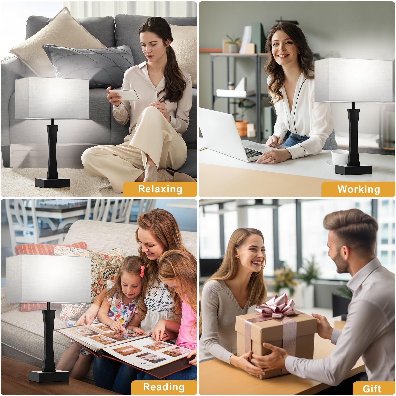 Seealle Bedside Lamps For Night Stands - 3 Way Dimmable Table Lamp For Bedroom With Usb C+A Ports,Modern Bedside Lamps Set Of 2, Touch Lamps For Nightstand Living Room Side Table End Tables(Bulbs Included)