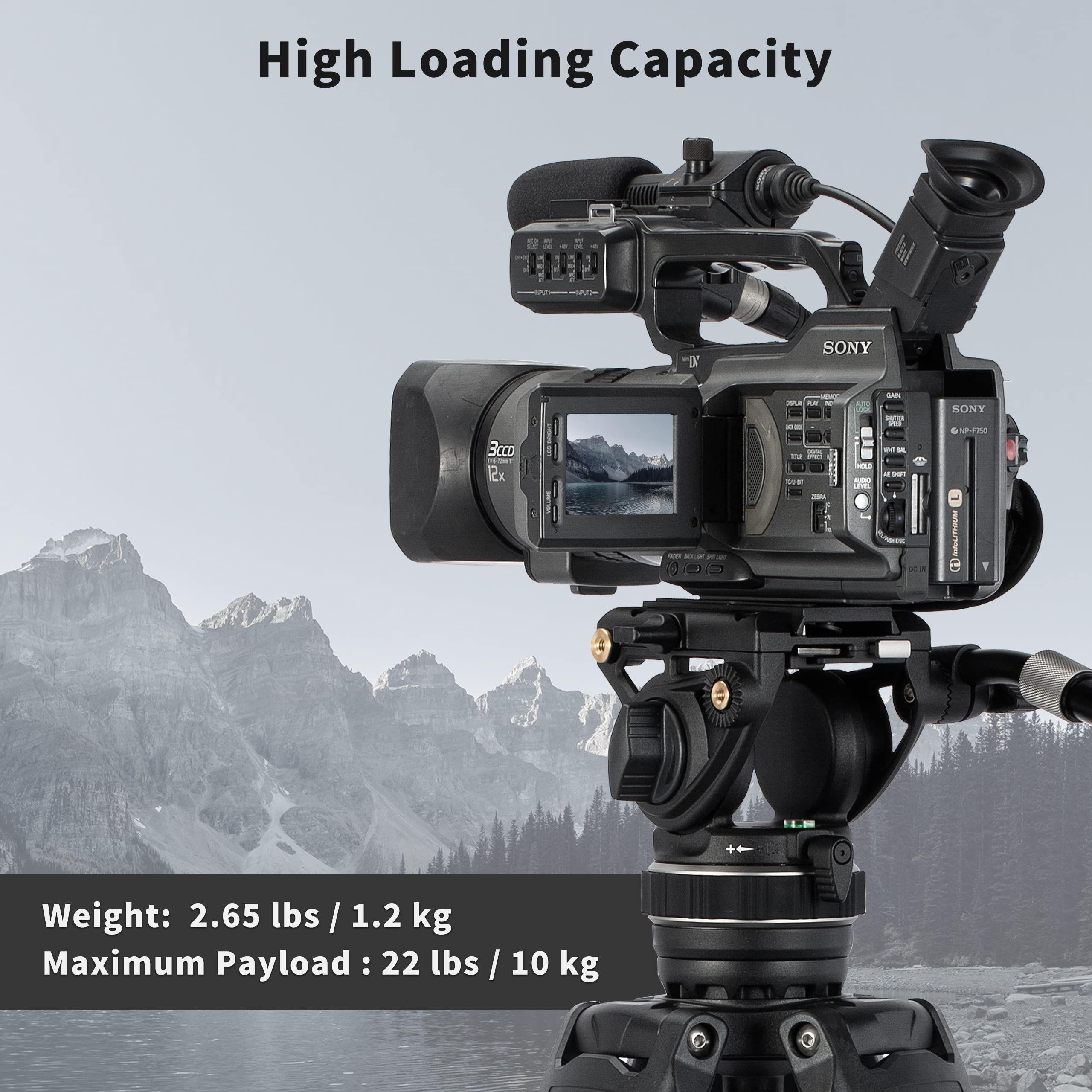 Cayer K10 Pro Video Fluid Head With 75Mm Flat Base, Adjustable Pan Drag And Telescopic Handle, Heavy Duty Tripod Fluid Head For For Dslr Cameras, Camcorders, Max Load 22 Lb/10 Kg