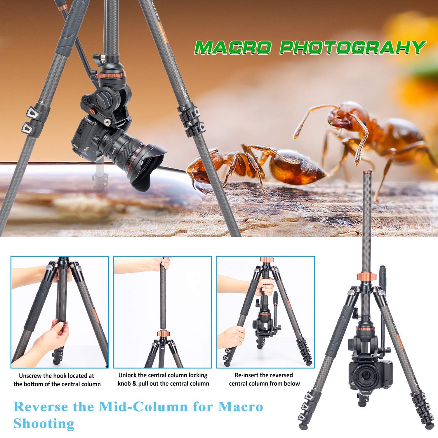 Cayer Cf2451 Carbon Fiber 67 Inches Professional Video Tripod Kit With Sv5 Monopod Feet