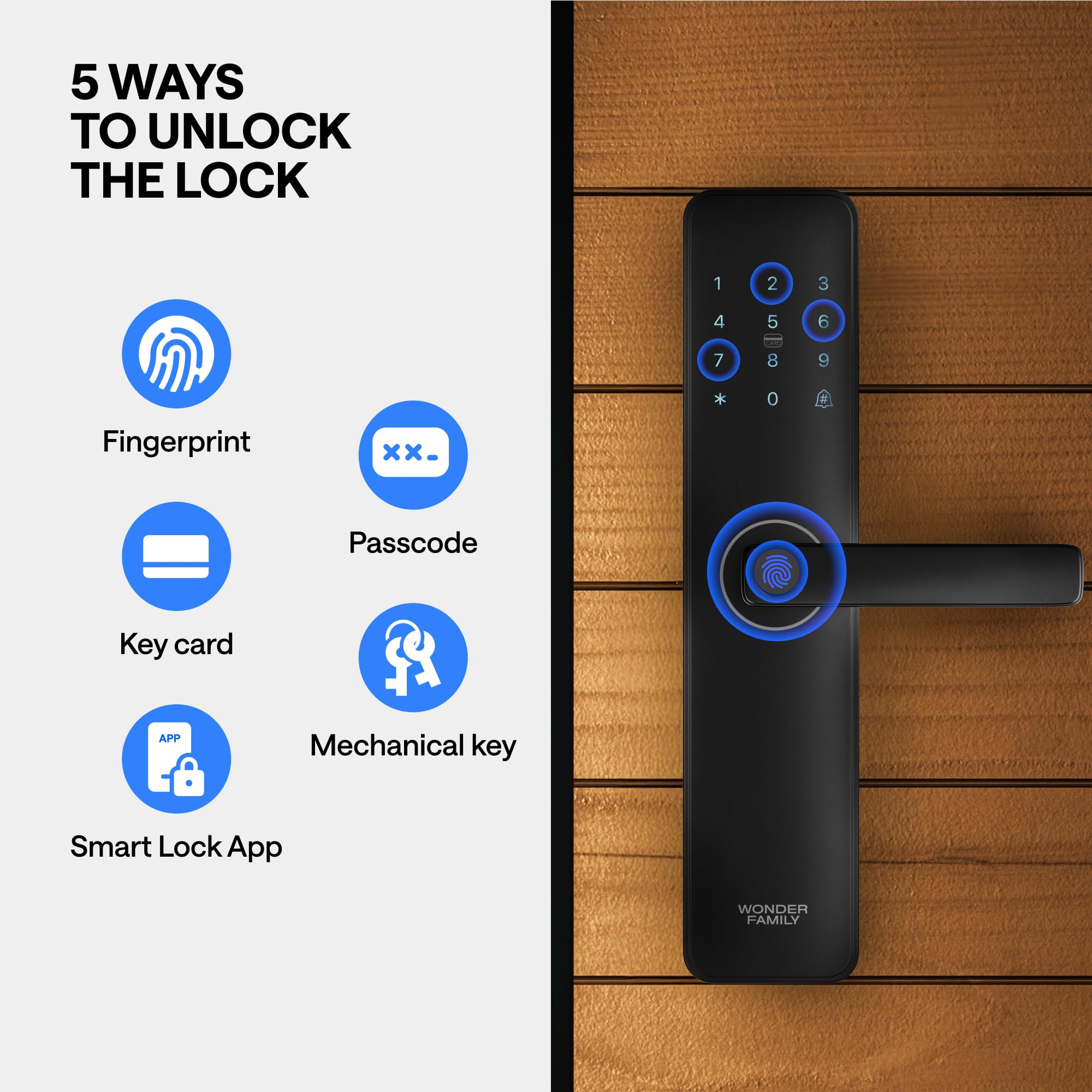 Wonder Family Smart Mortise Lock With Wifi Camera, Installation Kit - Digital Keyless Entry Door Lock Deadbolt With Handle Set - Card, Keypad, Fingerprint, Passcode - Electronic Smart Door Locks For Front Door