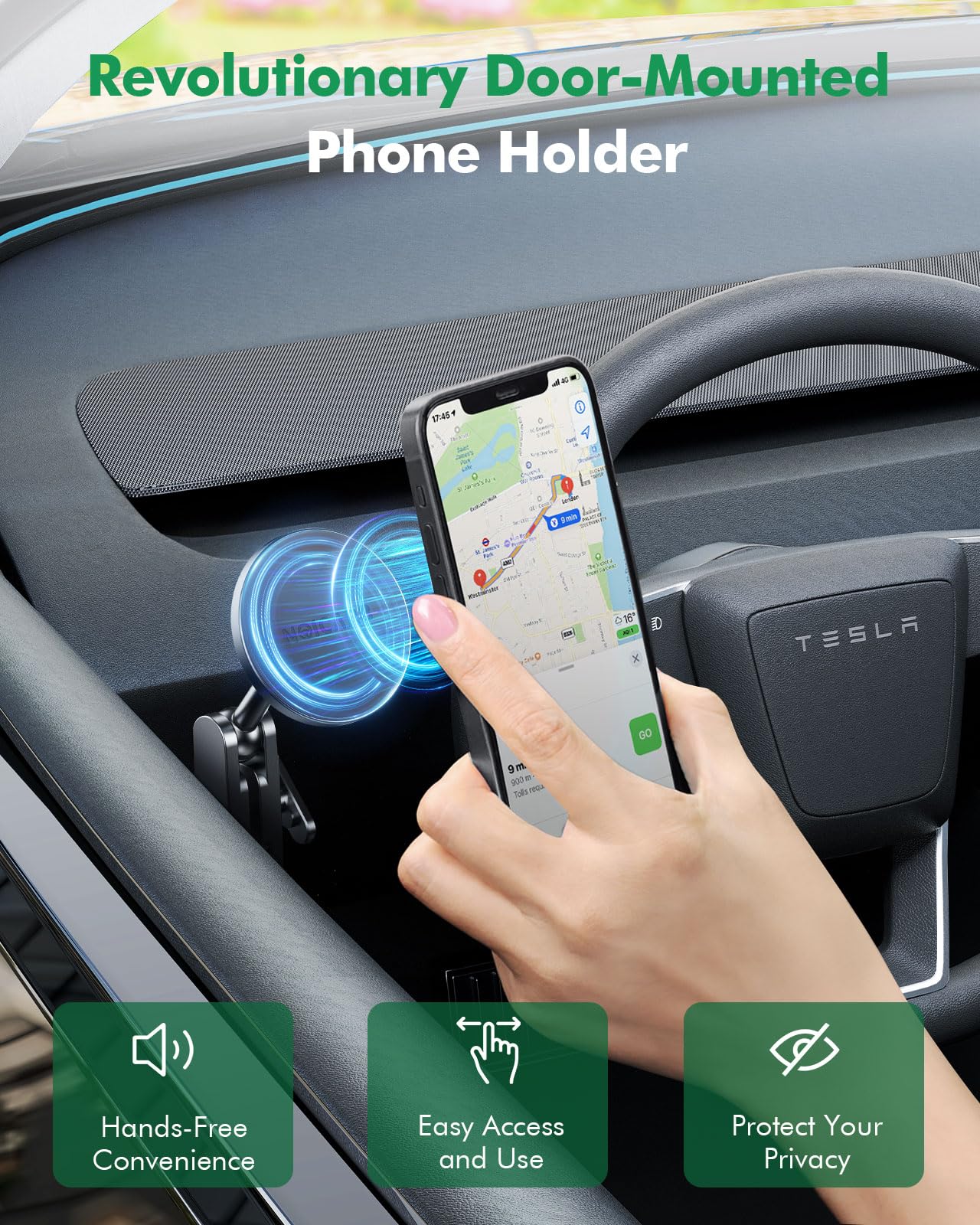 Esvne Mag-Safe Phone Mount For Tesla Model 3   – Exclusive Door-Install Magnetic Car Mount For Iphone 16/15/14/13/12, Accessories For Tesla Model 3 Highland