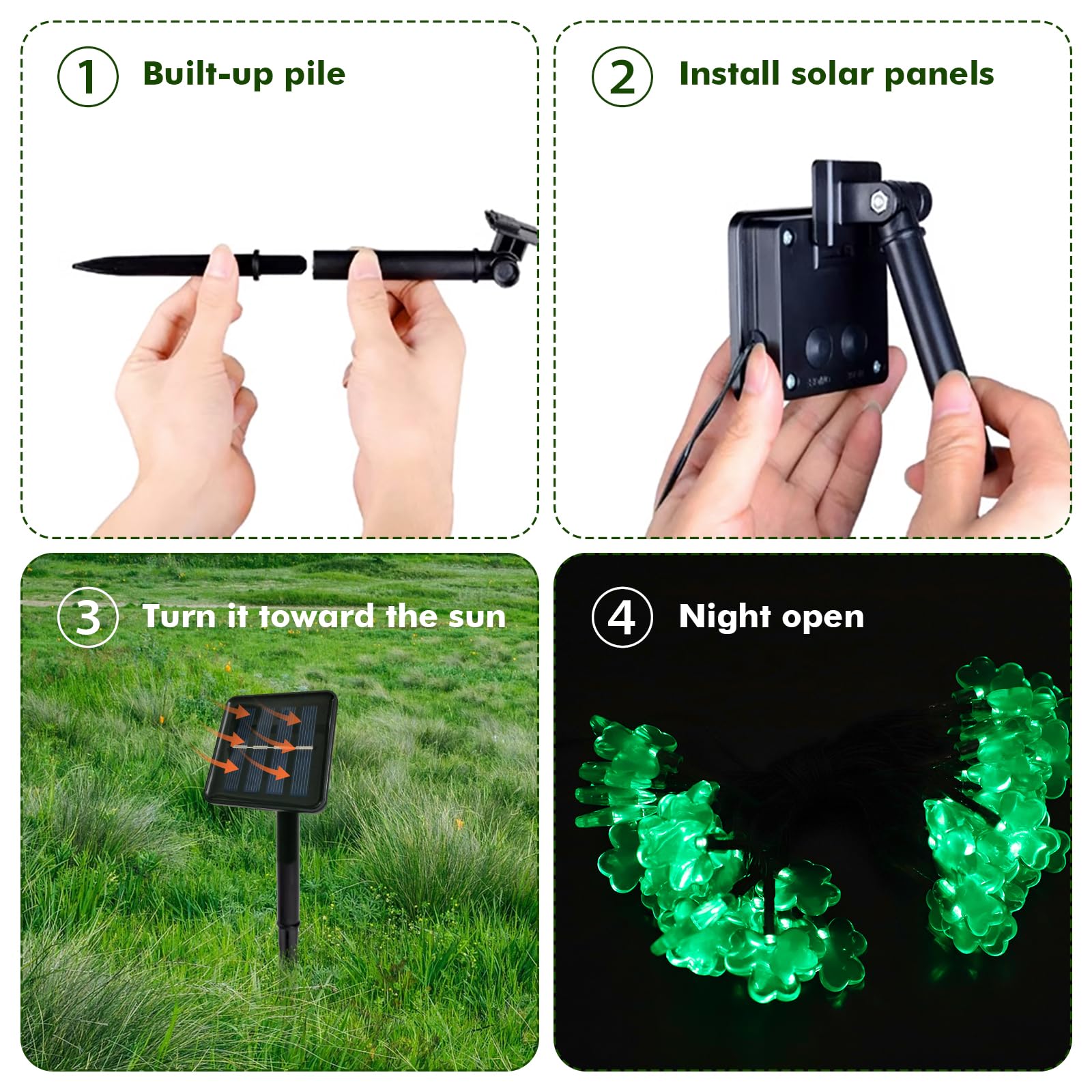 Behiller Green Shamrock Solar Garden String Lights For St. Patricks Day Outside Decorations,50Led Solar Shamrock Lights Lucky Irish Day  Decor,Solar Pathway Lights For Yard Home Spring Decor