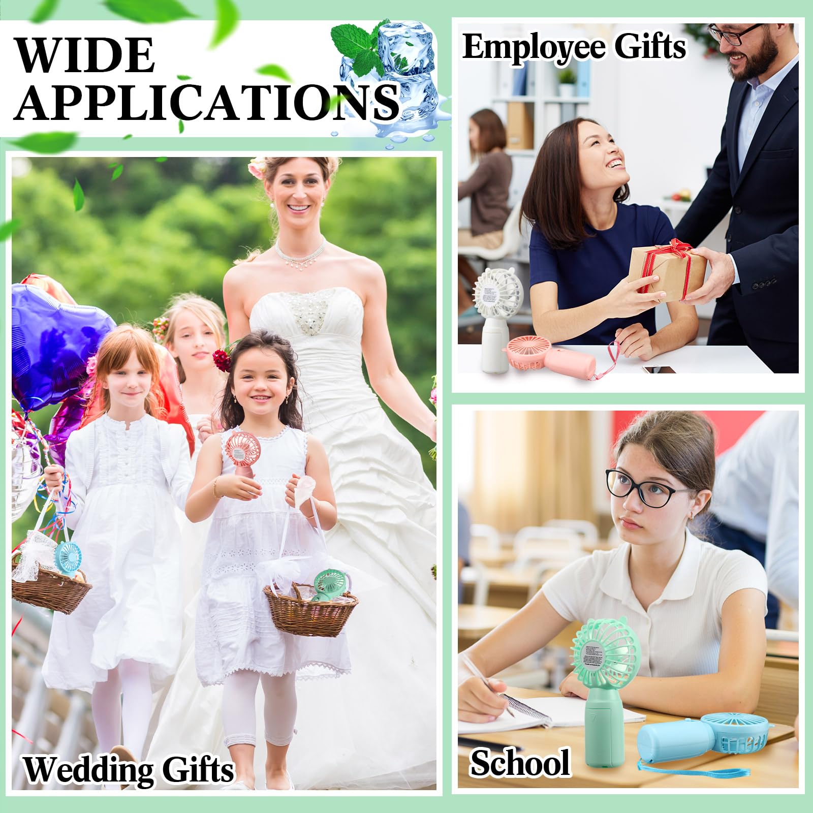 Handheld battery operated fans in bulk, perfect for makeup artists, beauty professionals, and personal cooling