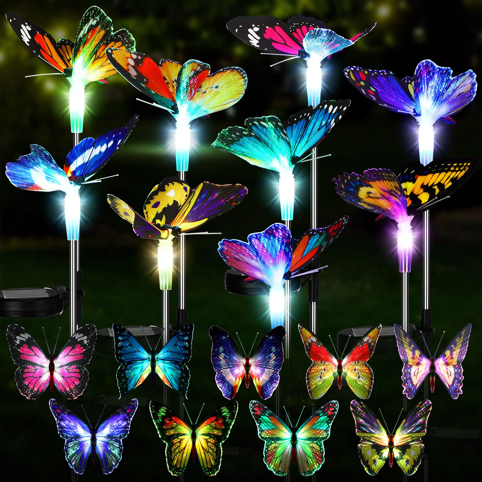 Retisee 9 Pcs Solar Butterfly Garden Stake Lights Led Solar Butterfly Lights Waterproof Color Changing Outdoor Lights Decoration For Garden Patio Yard Lawn Pathway, 5 X 28 Inch