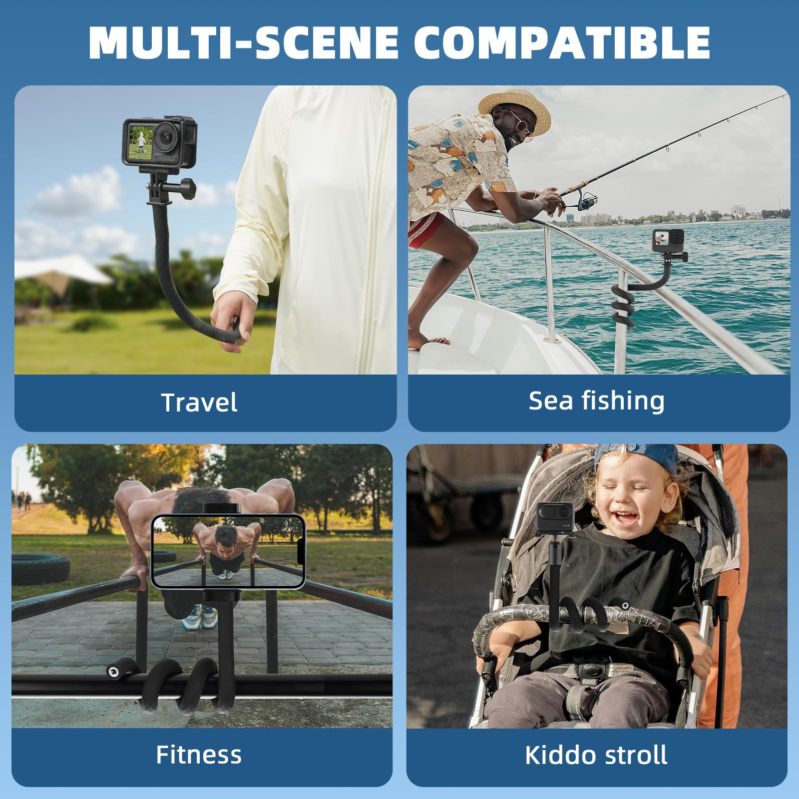 Brdrc Gooseneck Flexible Twist Camera Mount For Dji Action 5 Pro Insta 360 Go 3/3S, Phone Clamp Holder Tripod Stand Neck Holder Selfie Stick Pole For Gopro Hero 13/12/11/10/9/8 Golf Cart