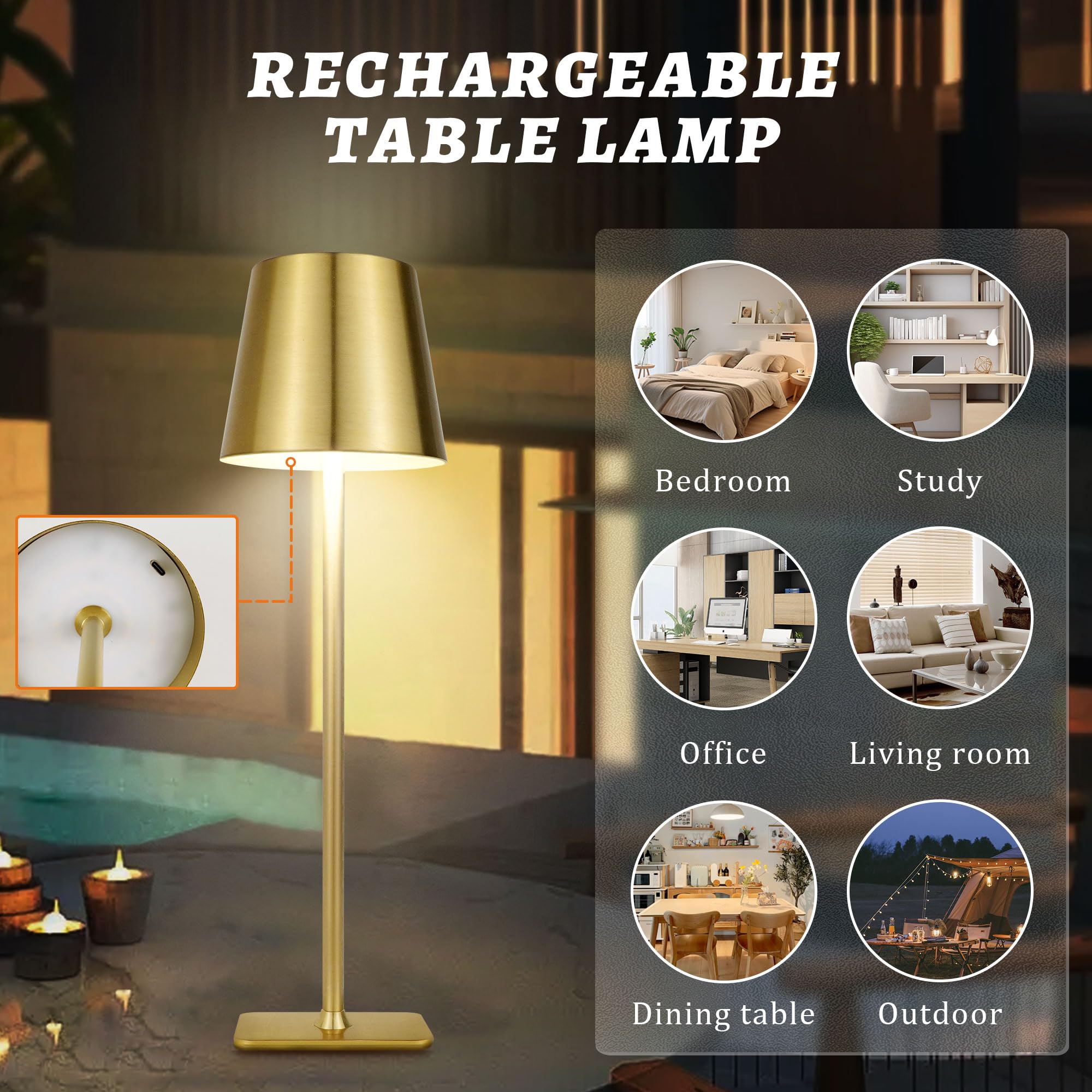 Rytabee 2 Pack Rechargeable Table Lamps,Cordless Lamp With 5500Mah Battery Operated,Portable Indoor/Outdoor Table Lamp For Patio Restaurant Home Dinner Dining Kitchen,Waterproof & Wireless