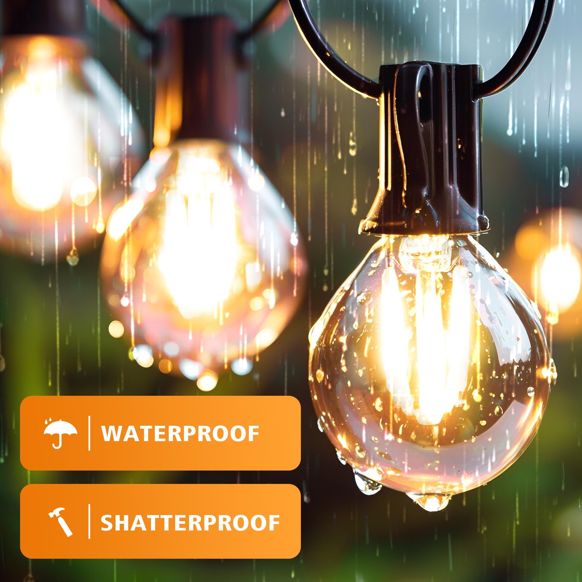 Guangyue 25Pack G40 Amber Glass Led Replacement Bulbs, 1.5W Equivalent 15W E12 Screw Base Shatterproof Globe Light Bulb For Indoor & Outdoor String Lights, 2200K Warm White