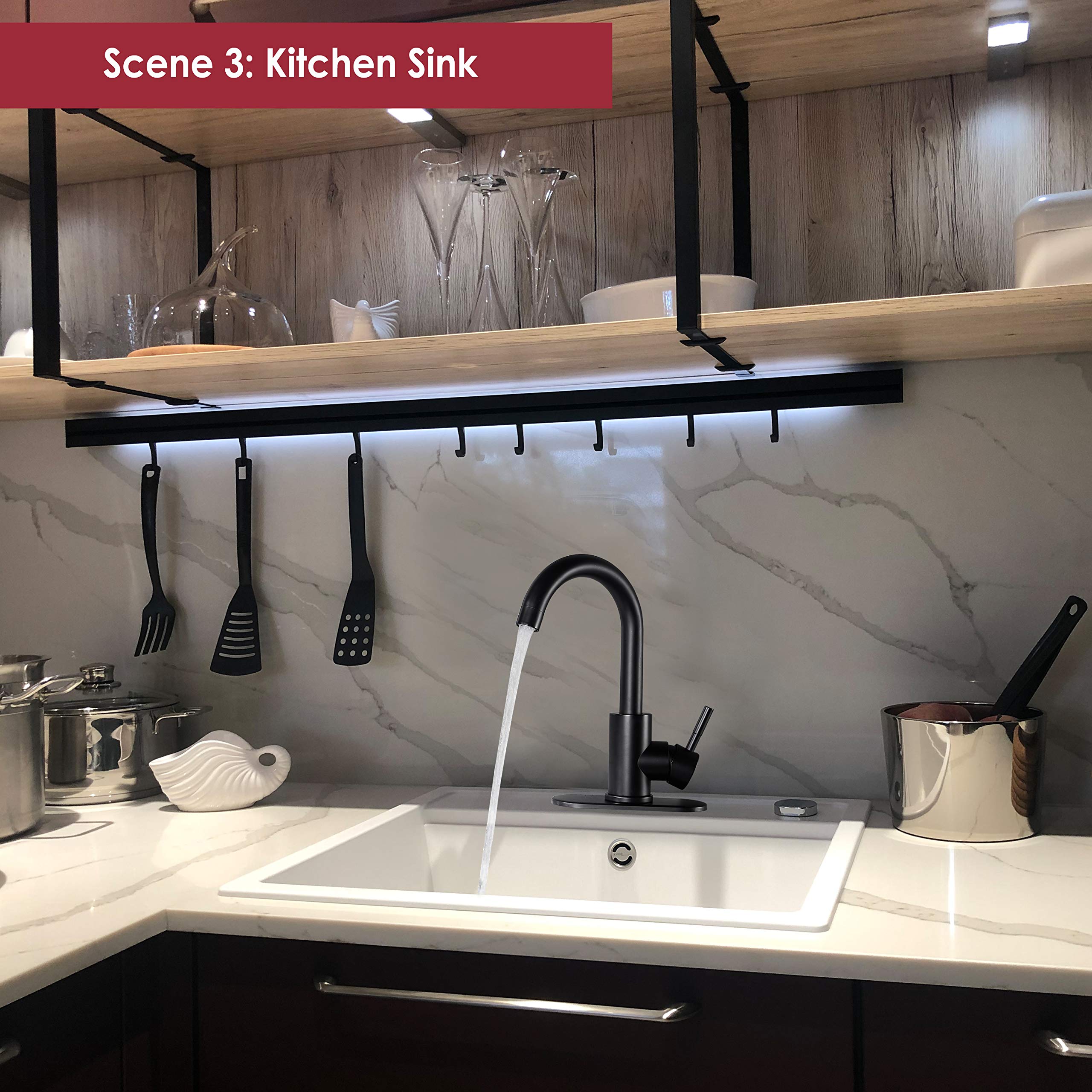 Roddex Wet Bar Sink Faucet Stainless Steel One Hole 360 Swivel Bar Mixer With 3 Hole Cover Deck Plate Small Modern Single Handle Kitchen Tap For Bath Bathroom Sink Prep Sink,Matte Black …