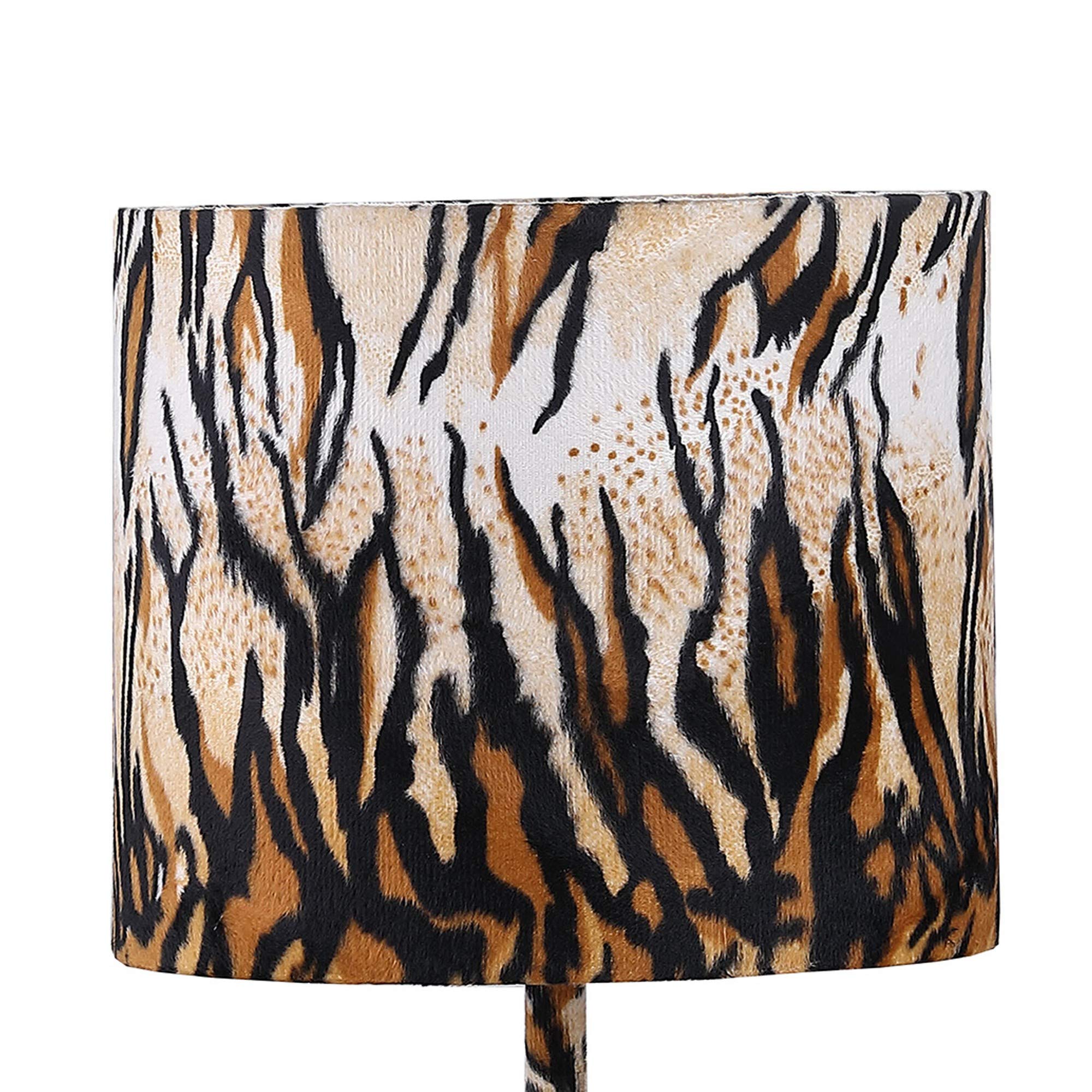 Benzara Benjara Fabric Wrapped Table Lamp With Striped Animal Print, Brown, Black