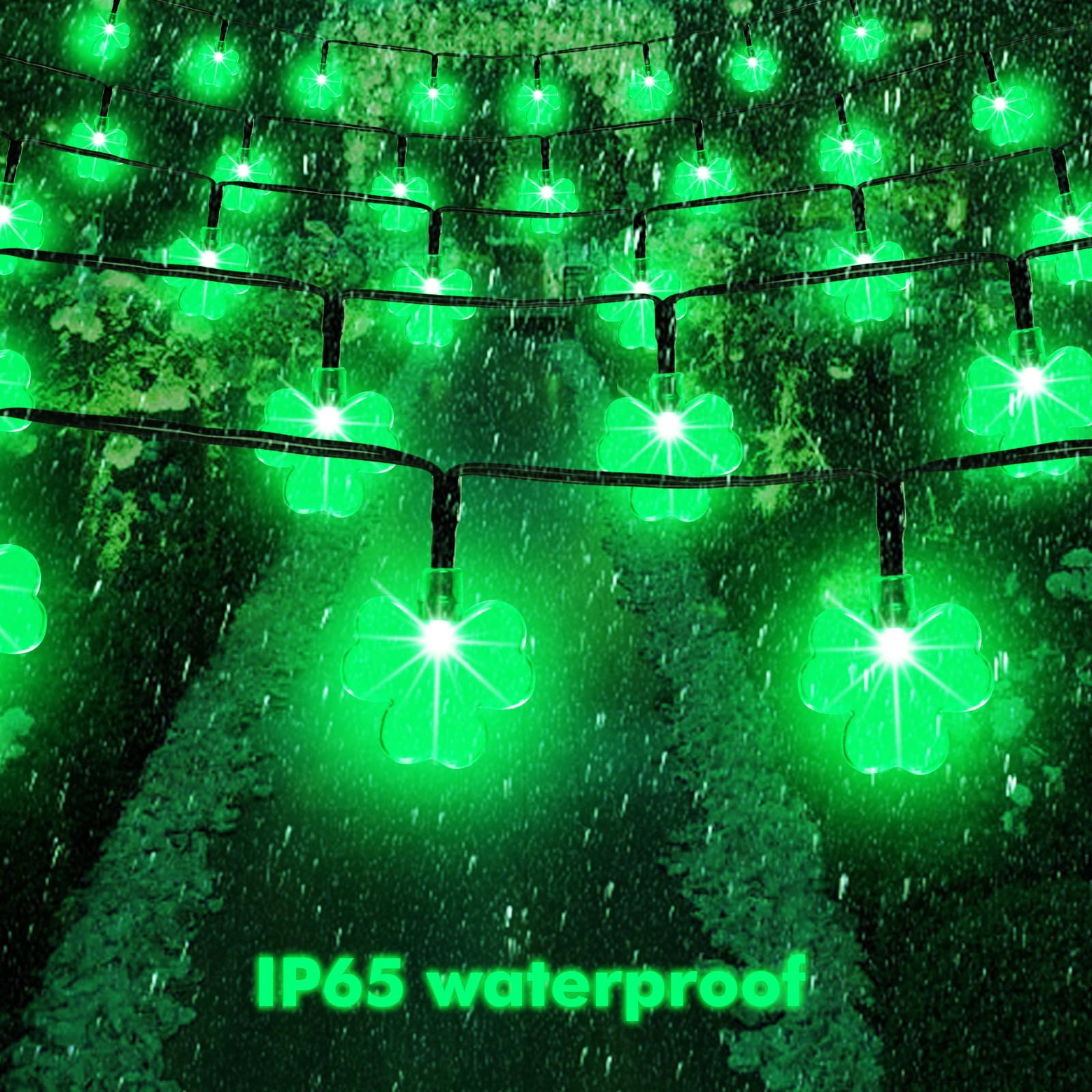 Behiller Green Shamrock Solar Garden String Lights For St. Patricks Day Outside Decorations,50Led Solar Shamrock Lights Lucky Irish Day  Decor,Solar Pathway Lights For Yard Home Spring Decor