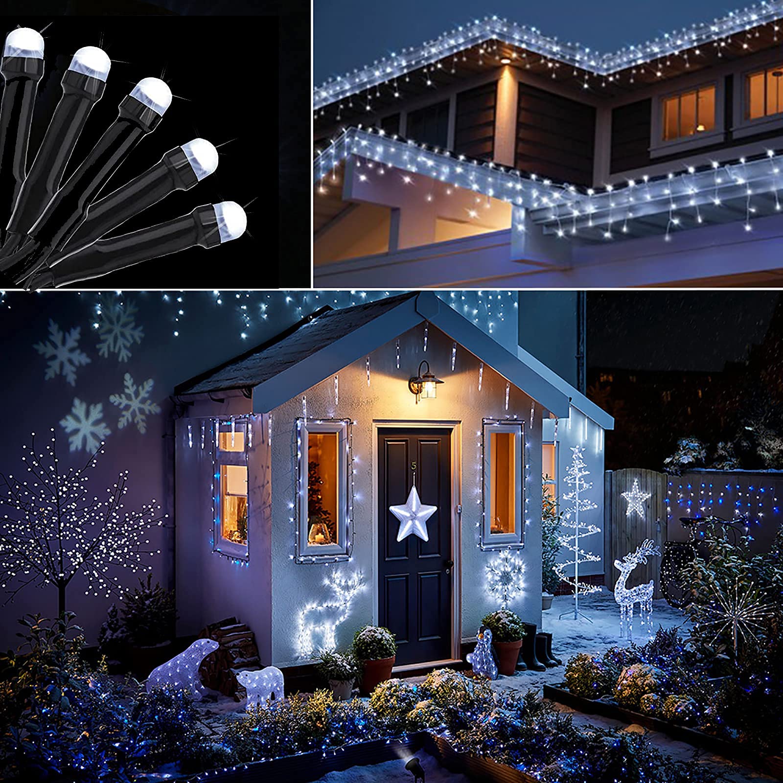 Toodour Solar Christmas Lights, 121Ft 350 Led 8 Modes Waterproof Solar String Lights For Garden, Patio, Holiday, Party, Balcony, Christmas Decorations (White)