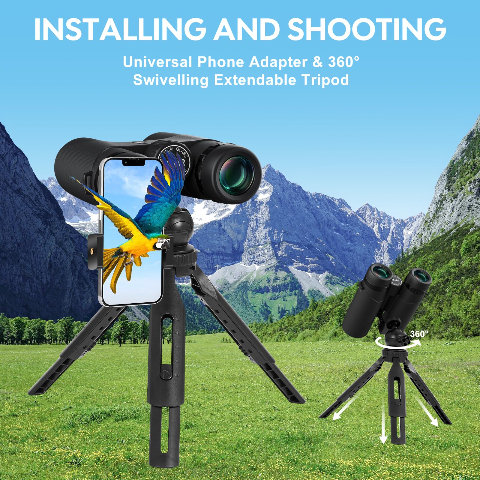 Deesoo 12X42 Hd Binoculars For Adults High Powered - Binoculars For Bird Watching With Large Field Of View - High Magnification Binocular With Phone Adapter, Plastic Tripod For Hiking Hunting