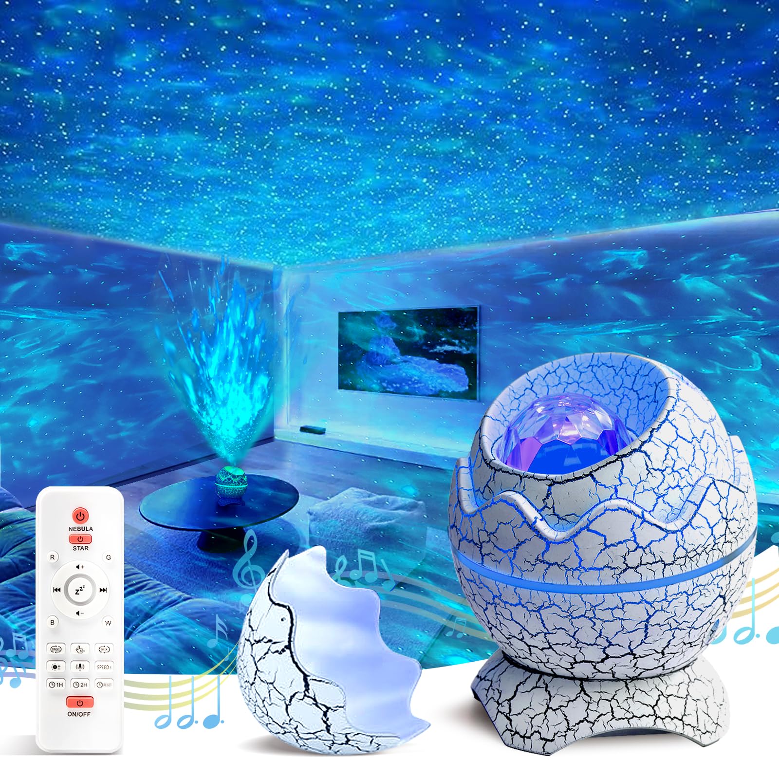 Xqbx Dinosaur Egg Galaxy Projector An Aurora Projector With Bluetooth Speaker And White Noise Sound Machine Room Decor Aesthetic Easter Eggs Decor Disco Party Decorations  For Teen Girls/Boys