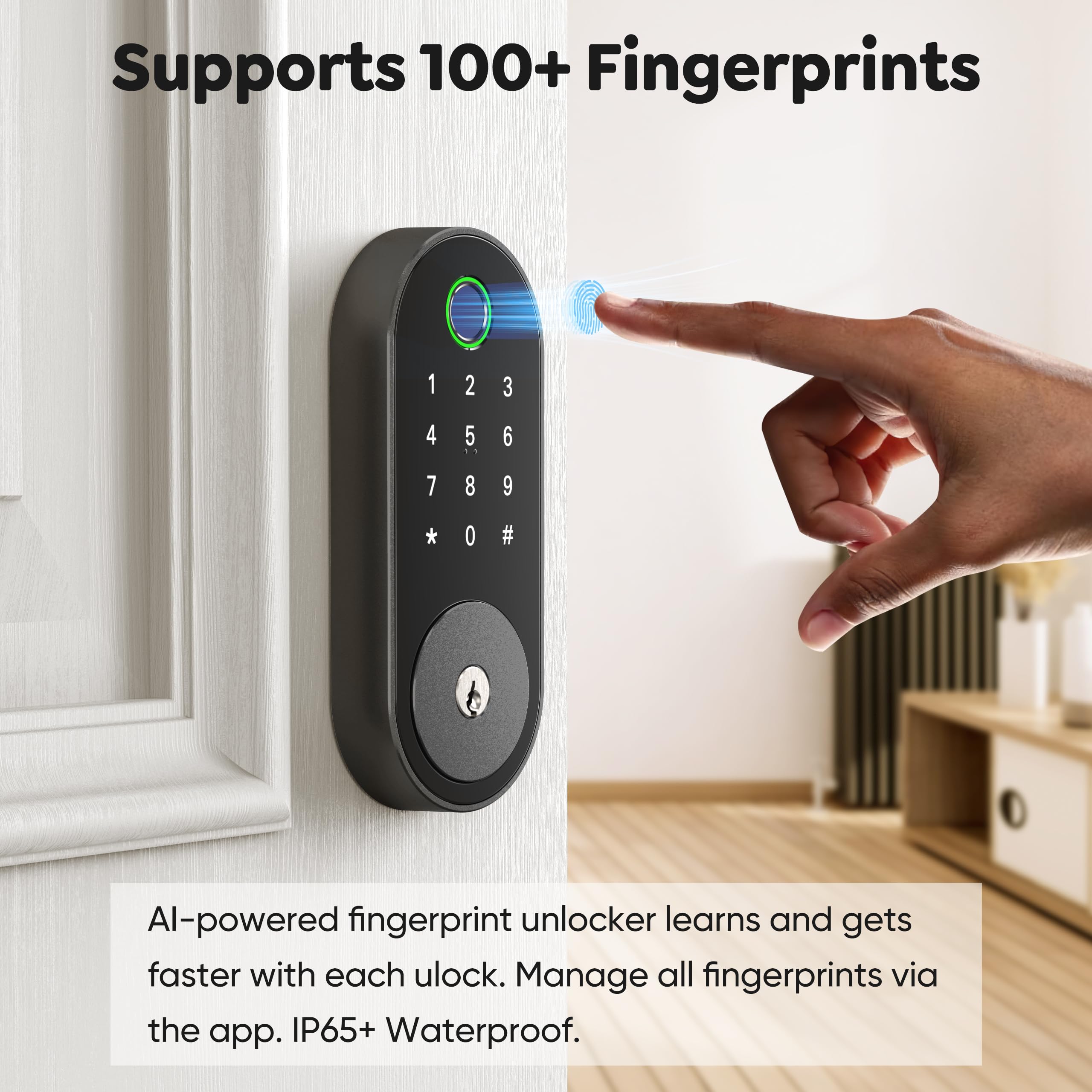 Sifely Keyless-Entry Fingerprint Deadbolt Smart Lock: Keyless Entry Door Lock, Digital Door Keypad, Electronic Deadbolt With Fingerprint & Code Access, Auto Locking, Easy To Install (Black)