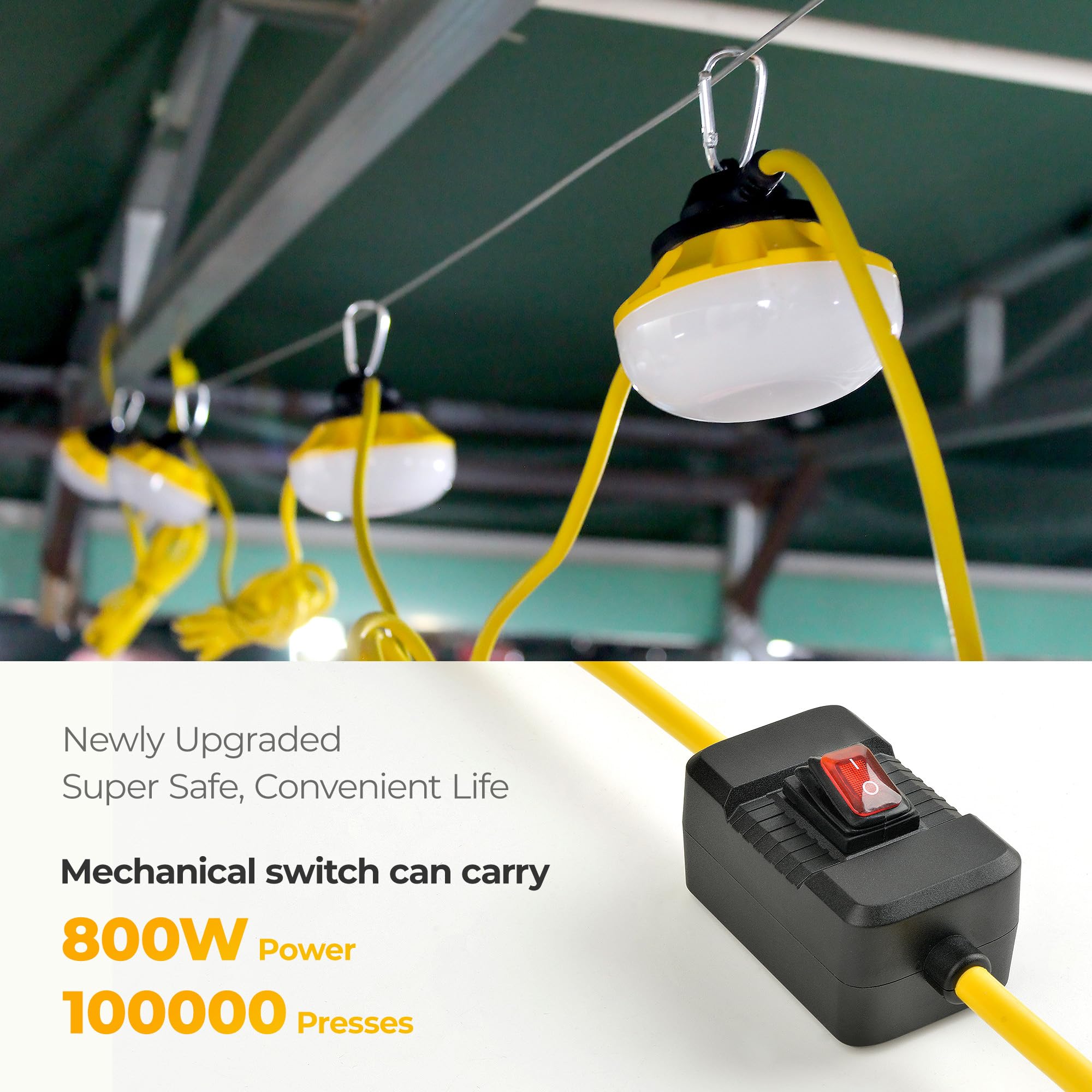 Hyanglux 3 Prong Mechanical Switch Outdoor Led String Lights: 100Ft 100W 11000Lm Etl  Bright Temporary Lighting Hanging Ip65 Waterproof Construction Work Light For Attic Jobsite Garage