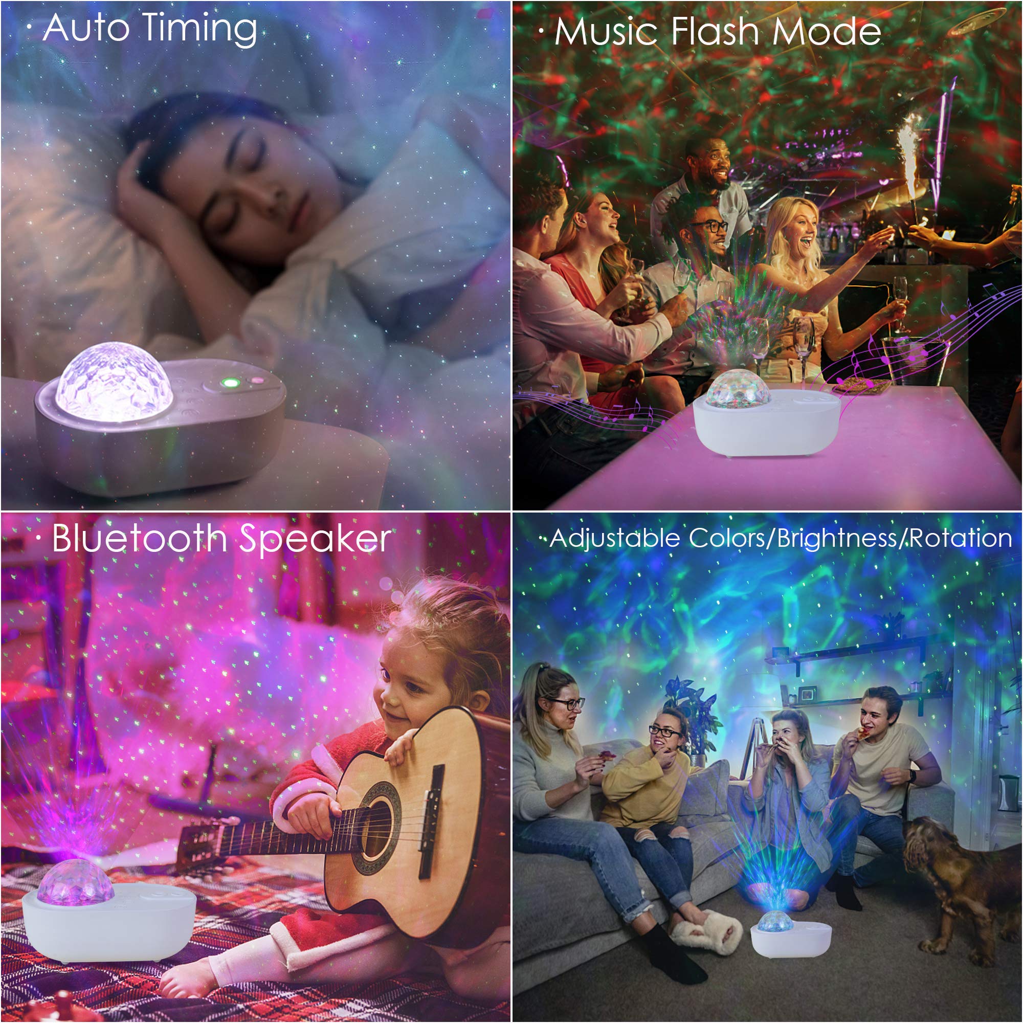 Sooncor Galaxy Star Night Light Projector Led Ocean Wave Bluetooth Music Speaker With Remote Control For Bedroom, Home, Room Decor