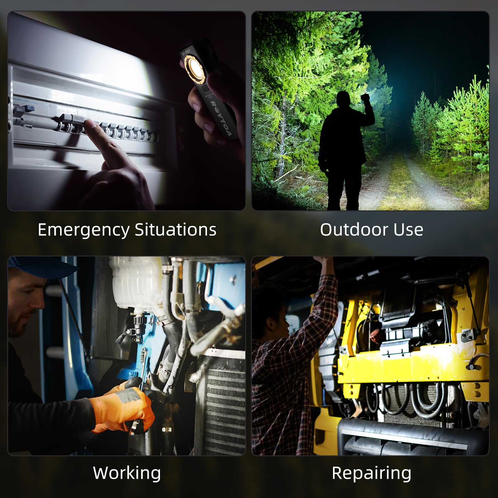 Roytoa Rechargeable Work Light, 1200 Lumens Edc Slim Flat Flashlight With Magnetic Base&Back,Proximity Sensor,Clip For Pocket, Small Portable For Car Repairs/Inspection/Travel/Hiking/Emergency/Camping