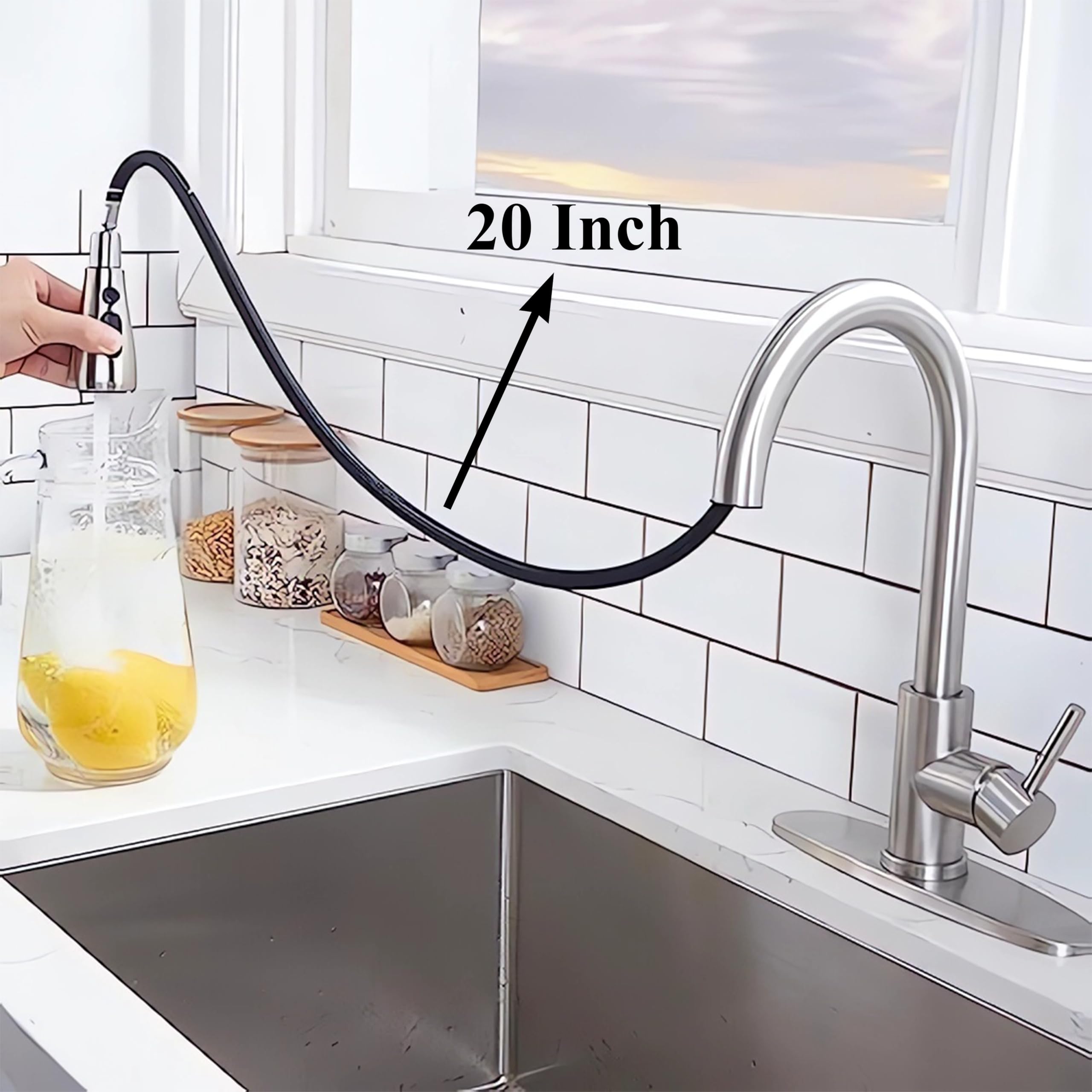 Vc Cucine Vccucine Kitchen Faucet With Pull Down Sprayer, Brushed Nickel Faucet For Kitchen Sink, Small High Arc Rv Stainless Steel Single Handle Pull Out Kitchen Sink Faucet