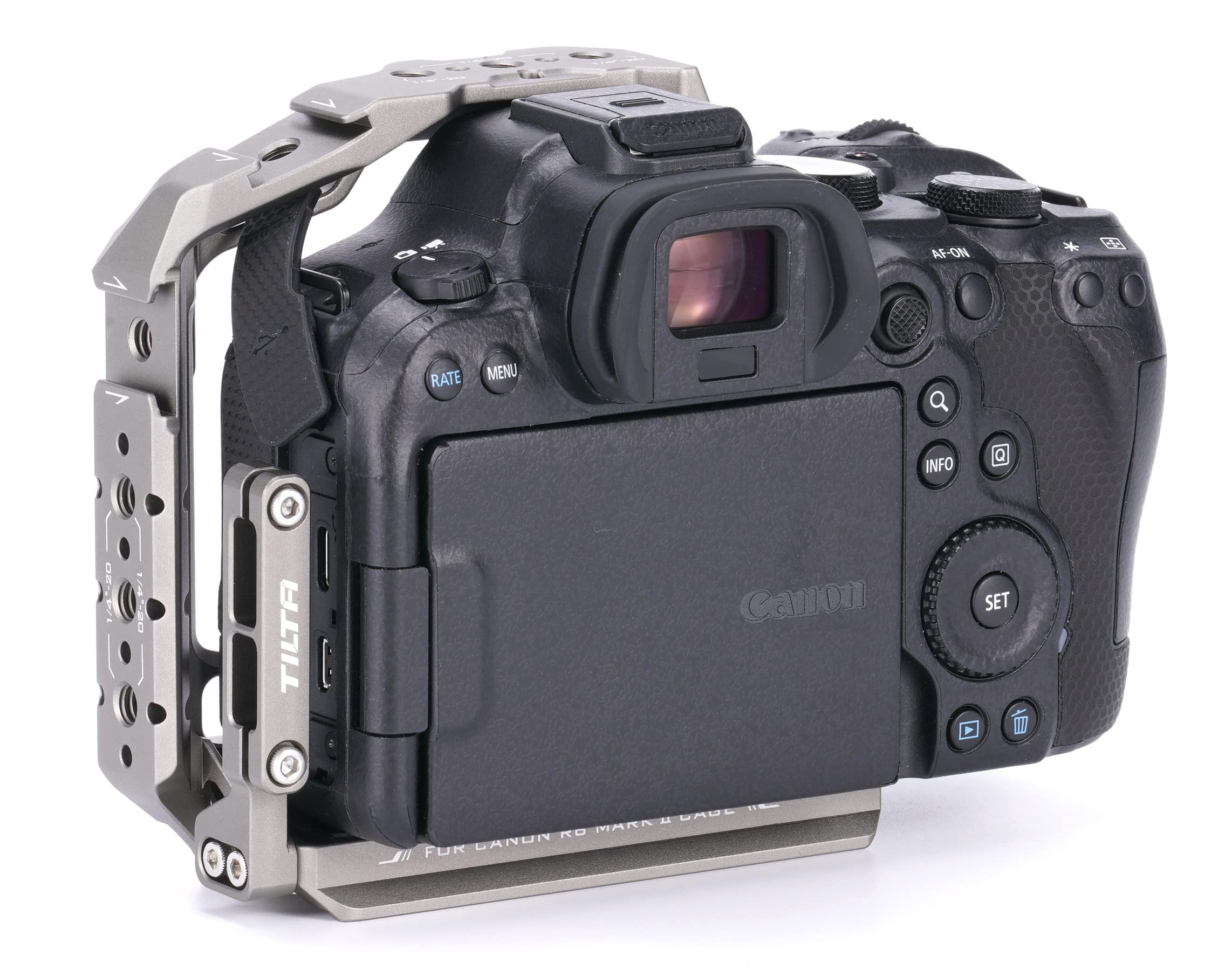 Tilta Half Camera Cage Compatible With Canon R6 Mark Ii, With Mount Accessories Via Nato Rail, Cold Shoe And 1/4"-20 Threads With Locating Pins  Ta-T45-Hcc-Tg (Titanium Gray)