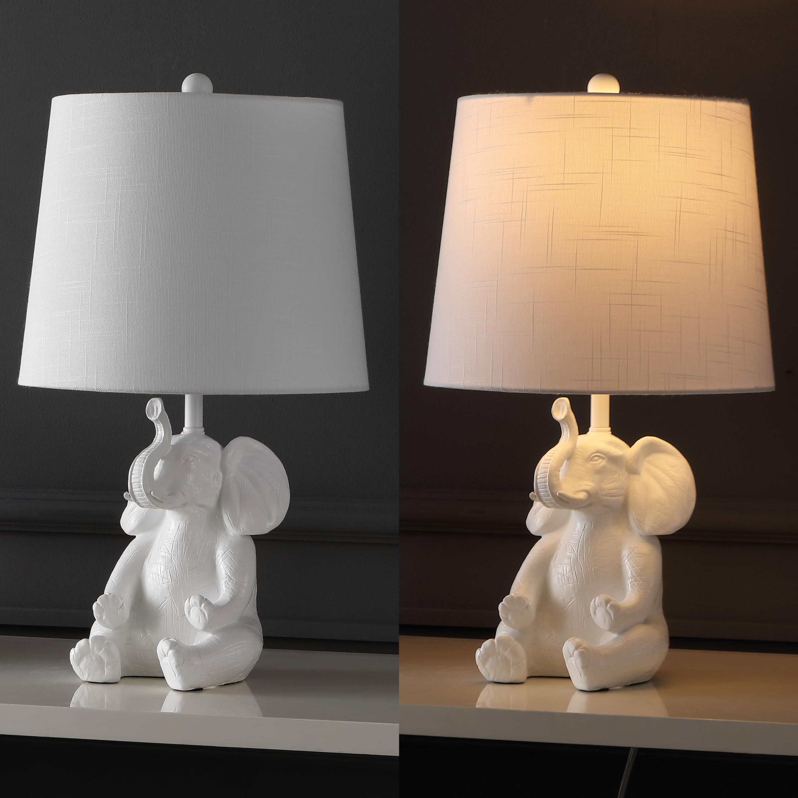 Jonathan Y Jyl4060A Kairi 21" Modern Shabby Chic Resin/Iron Happy Elephant Led Kids' Table Lamp With Phone Stand, White, For Living Room, Bedroom