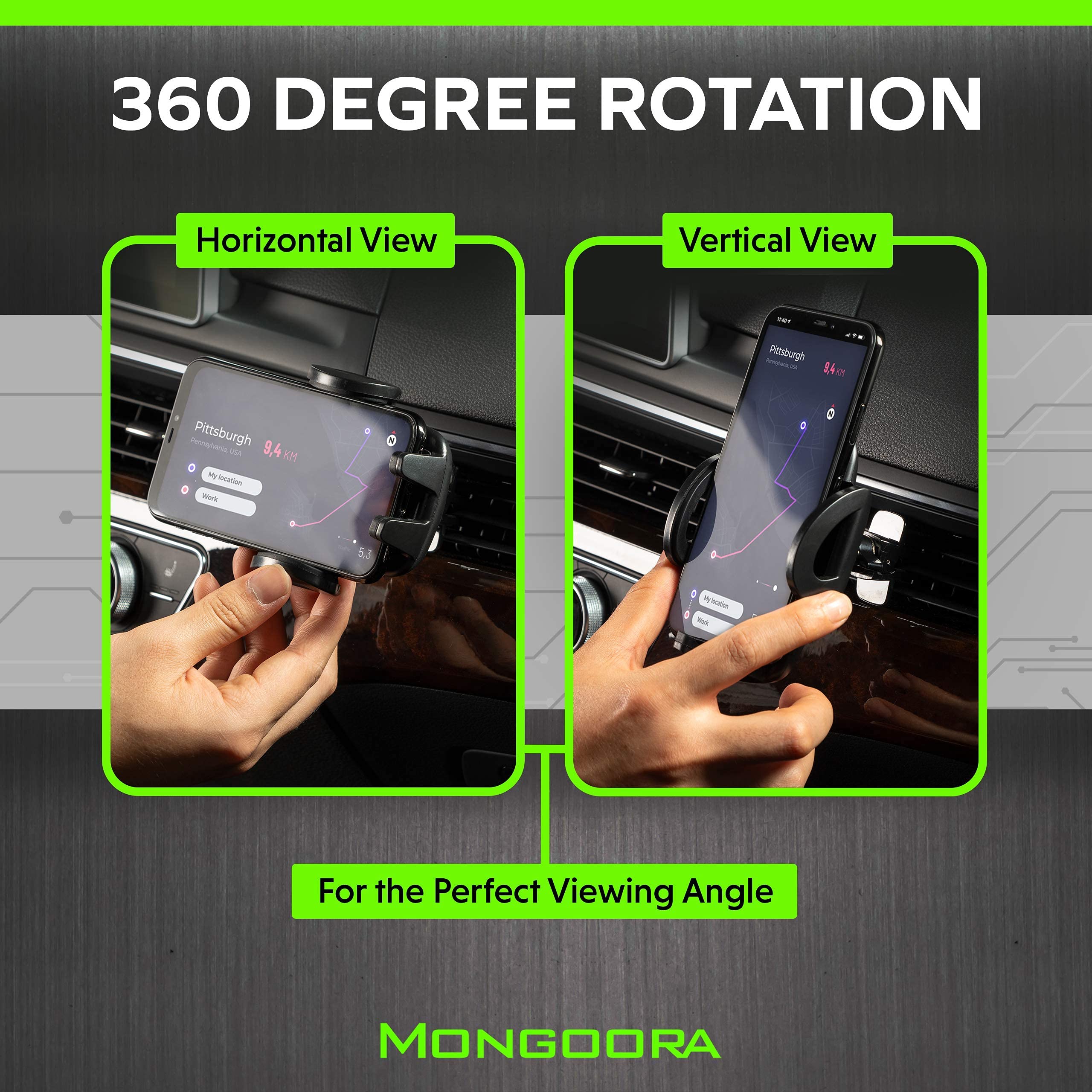 Mongoora Air Vent Car Phone Mount Holder - Locking Cell Phone Car Mount Universal For Any Smartphone, Iphone, Android - Clip On Car Phone Holder For Dashboard - Stocking Stuffers