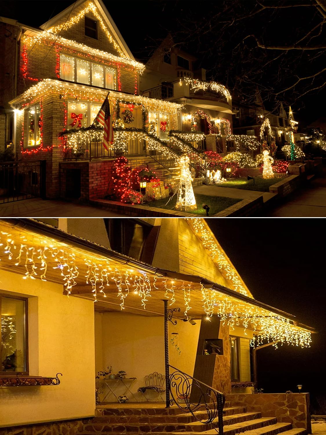 Dreamland 32.8Ft Christmas Icicle Lights, Outdoor String Lights With 400Led 75 Drops, Ip65 Waterproof Hanging Fairy Lights For Christmas Eaves Garden Room Decoration Warmwhite