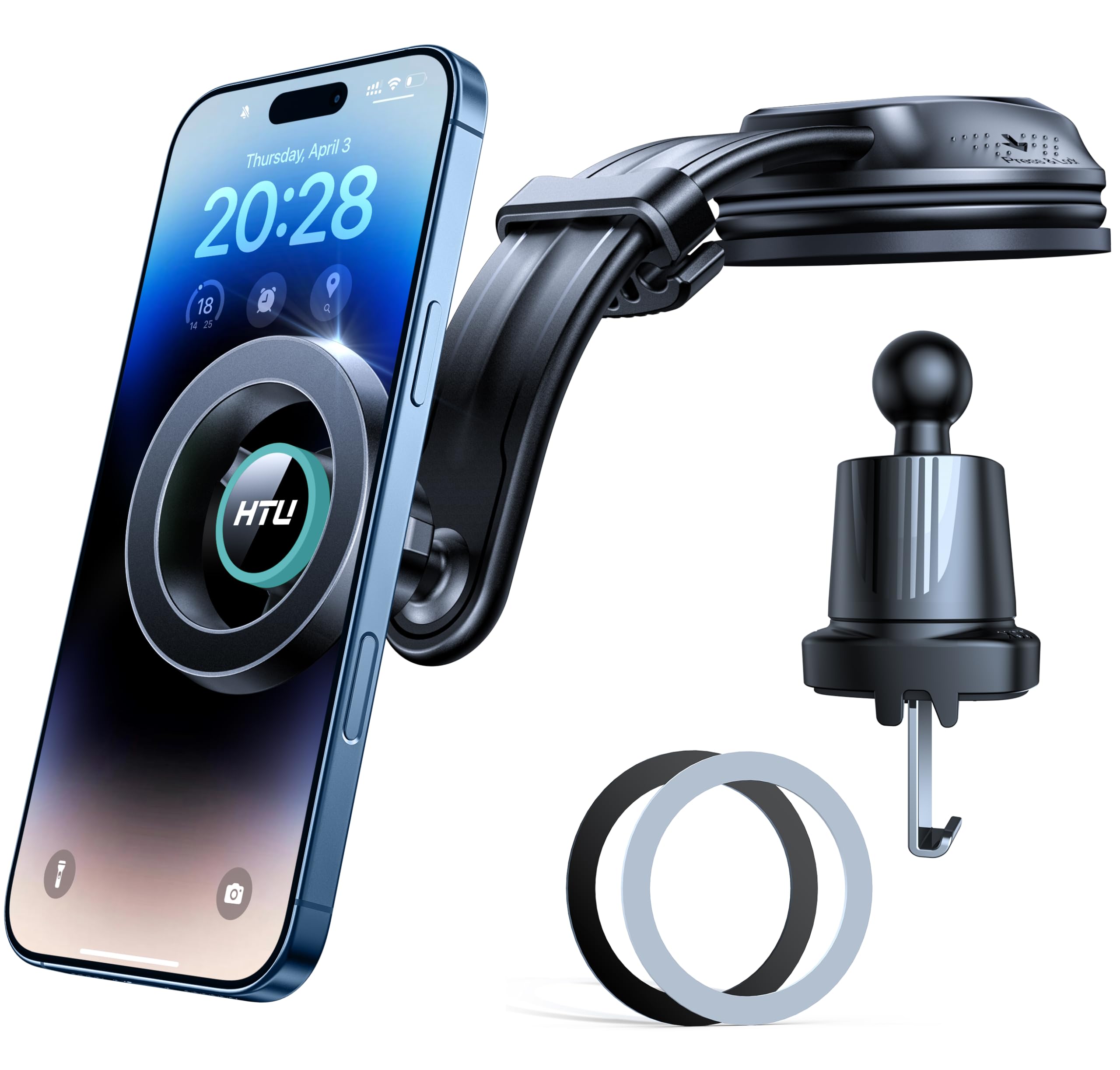 Htu   For Magsafe Car Mount 【Strongest Magnet & Suction】 5-In-1 Bendable Dashboard Windshield Vent Vacuum Magnetic Phone Holder For Iphone 16 15【Patent & Safety Cert】, Non-Charging, Blue