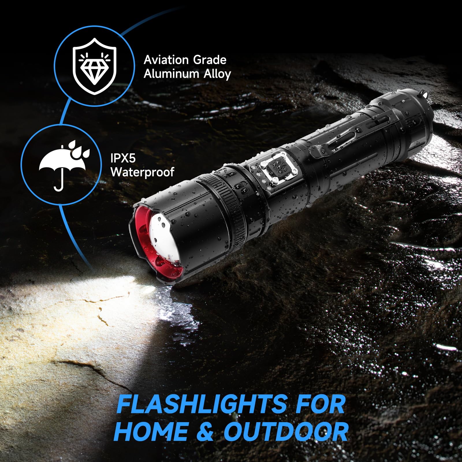 Unicumoo Rechargeable Flashlights High Lumens, Utility Flash Light Portable, 1000 Lumens Super Bright Led Flashlight Waterproof With Usb Cable, 5 Modes Zoomable Brightest Flashlights For Home/Outdoor