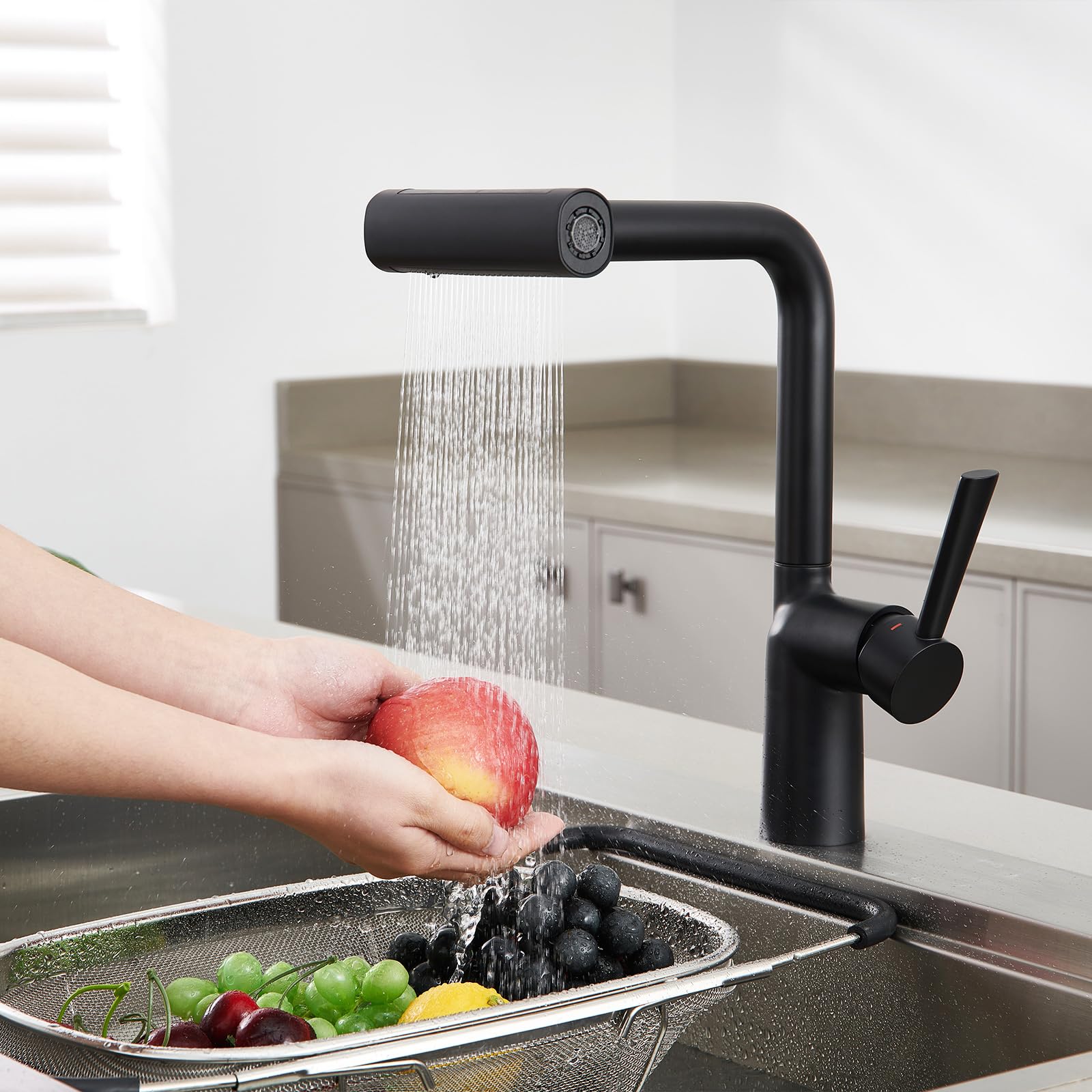 Aktines Waterfall Kitchen Faucet With Pull Down Sprayer, 4-Way Stainless Steel Sink Faucet For Kitchen, Bar, Laundry & Rv, Matte Black