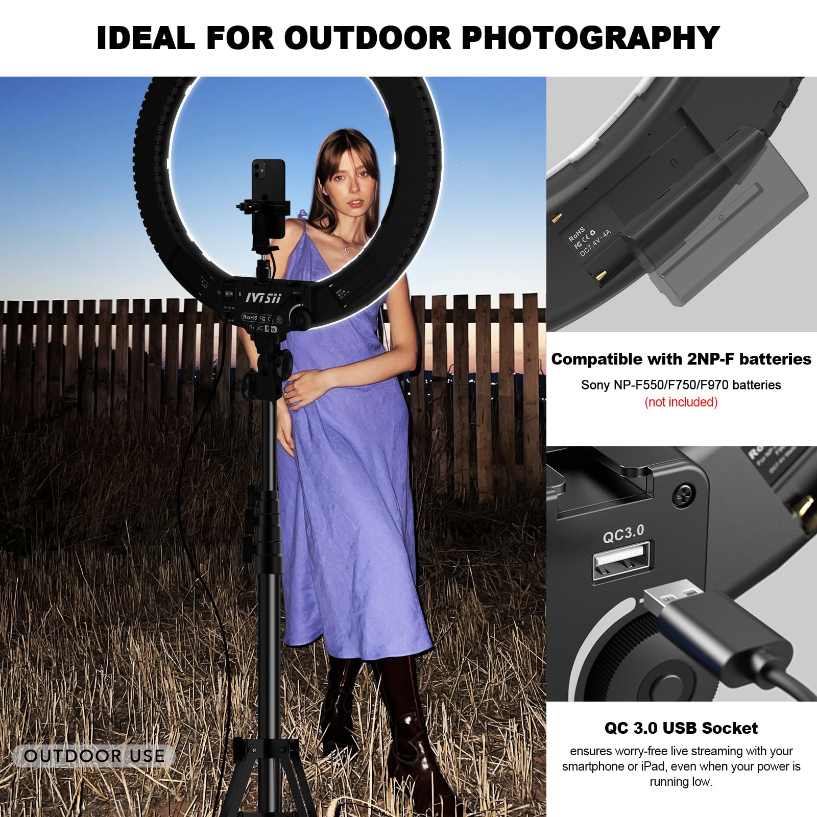 Ivisii Ring Light Kit - 19"/48.5Cm Outer 60W 3000K-5800K Bi-Color Ring Light With Tripod Stand, Carrying Bag - Perfect For Camera, Smartphone, Youtube, Tiktok, Vlogging, And Self-Portrait Shooting