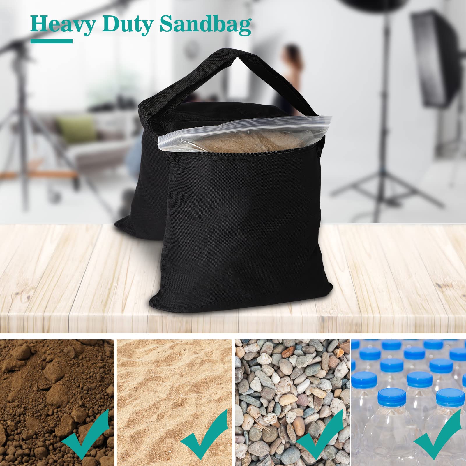 Aimosen 4 Packs Sandbags Weight Bags For Light Stand Photography Video Equipment, Heavy Duty Saddlebag For Backdrop Stand, Photo Tripod, Canopy, Pop Up Tent, Umbrella Base, Fishing Chair, Picnic Table