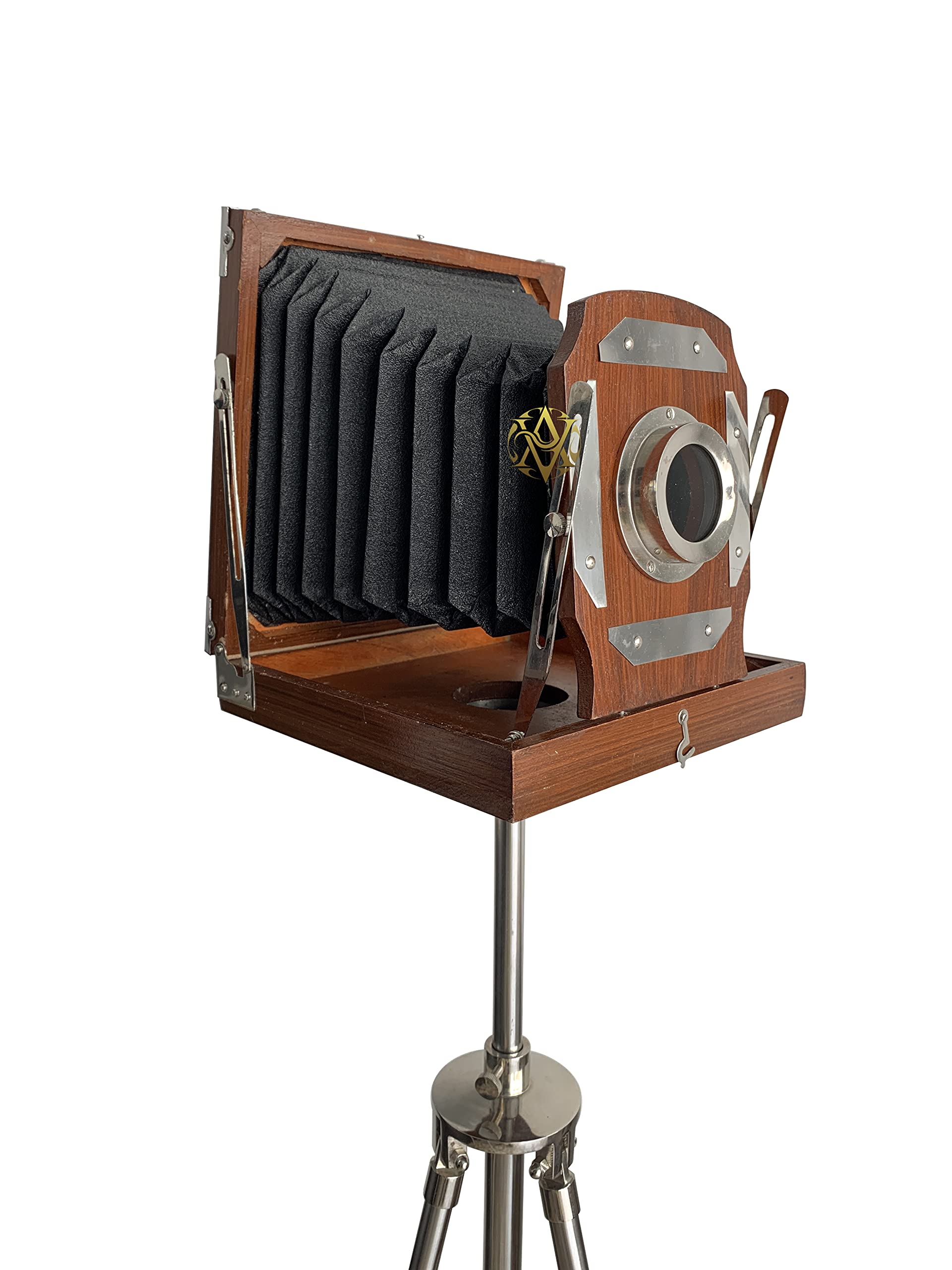 Antique Vibes Antique Wooden Old Cameras With Tripod Stand Home/Office/Livingroom Decorative Camera On Stand