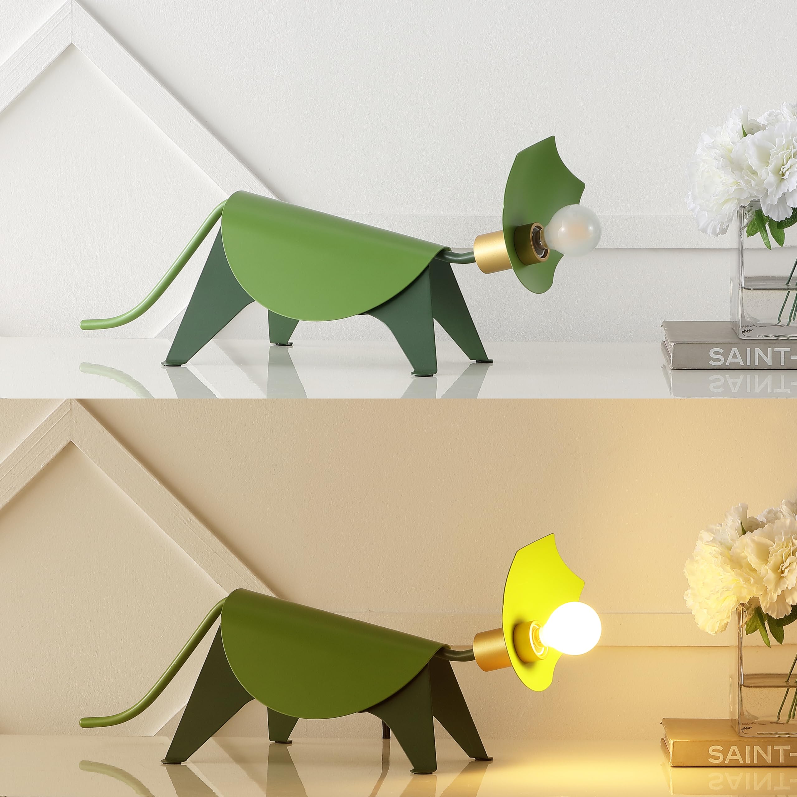 Jonathan Y Jyl7132A Gretchen 7.5" Modern Industrial Iron Triceratops Led Kids' Lamp Eclectic, Contemporary, Minimalist, Office, Living Room, Dining Room, Bedroom, Green