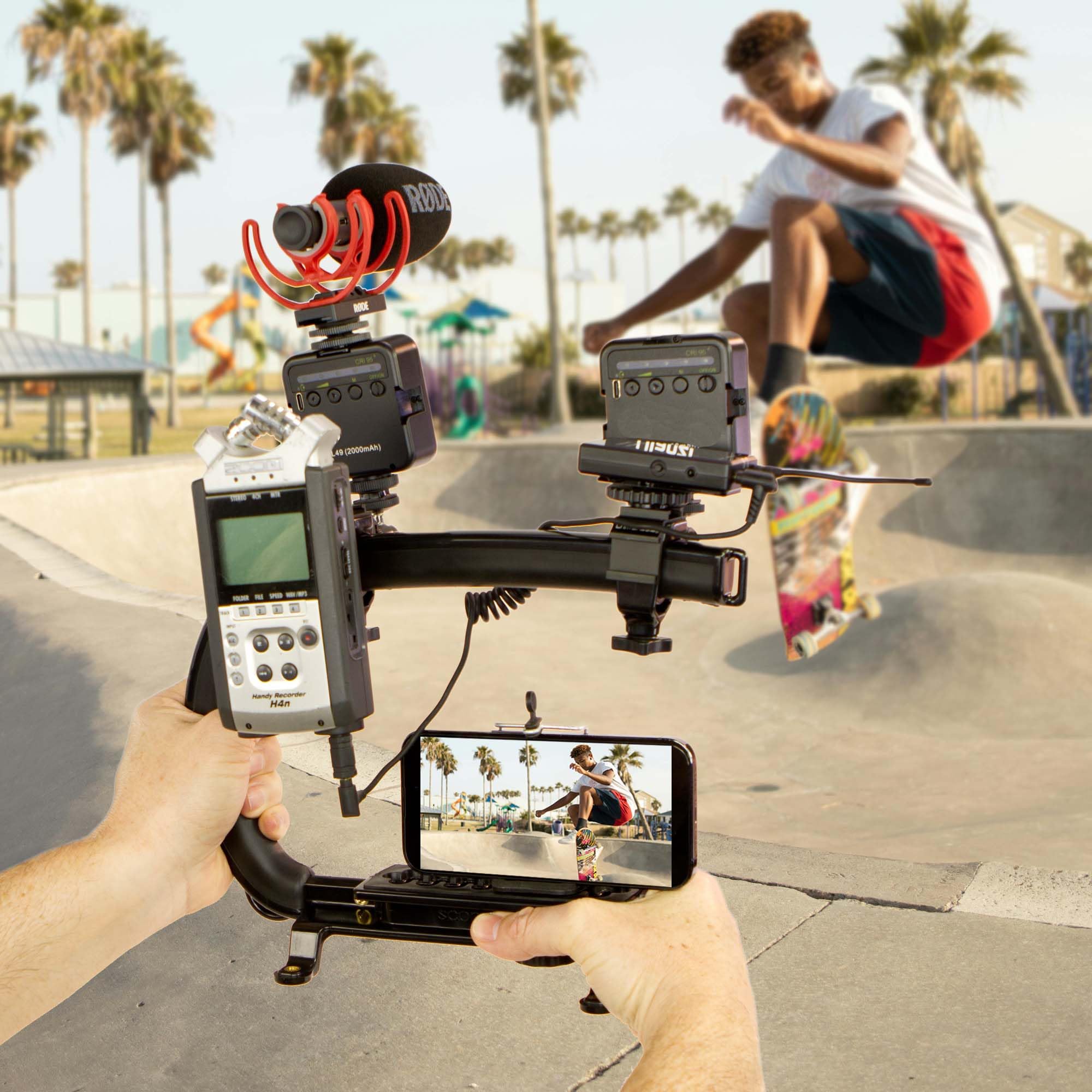Cam Caddie Scorpion Ex Video Action Stabilizing Rig Handle Grip Handheld Stabilizer With Hot-Shoe Mount For Canon Nikon Sony Panasonic Dslr & Mirrorless Camera Camcorder (Triple Cold Shoe (X2))