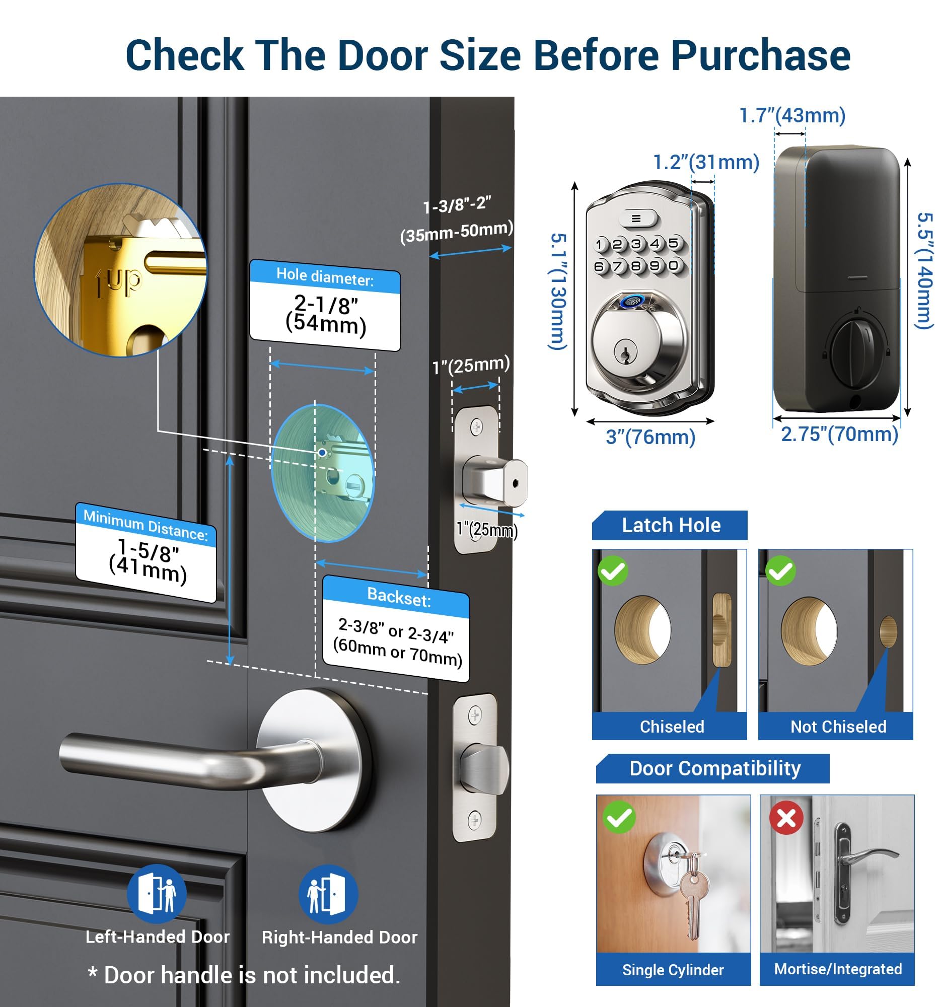 Veise Fingerprint Door Lock, Keyless Entry, Auto Lock, Electronic Keypad Deadbolt For Front Door, Biometric, Anti-Peeking Password, Easy Install, Oil Rubbed Bronze
