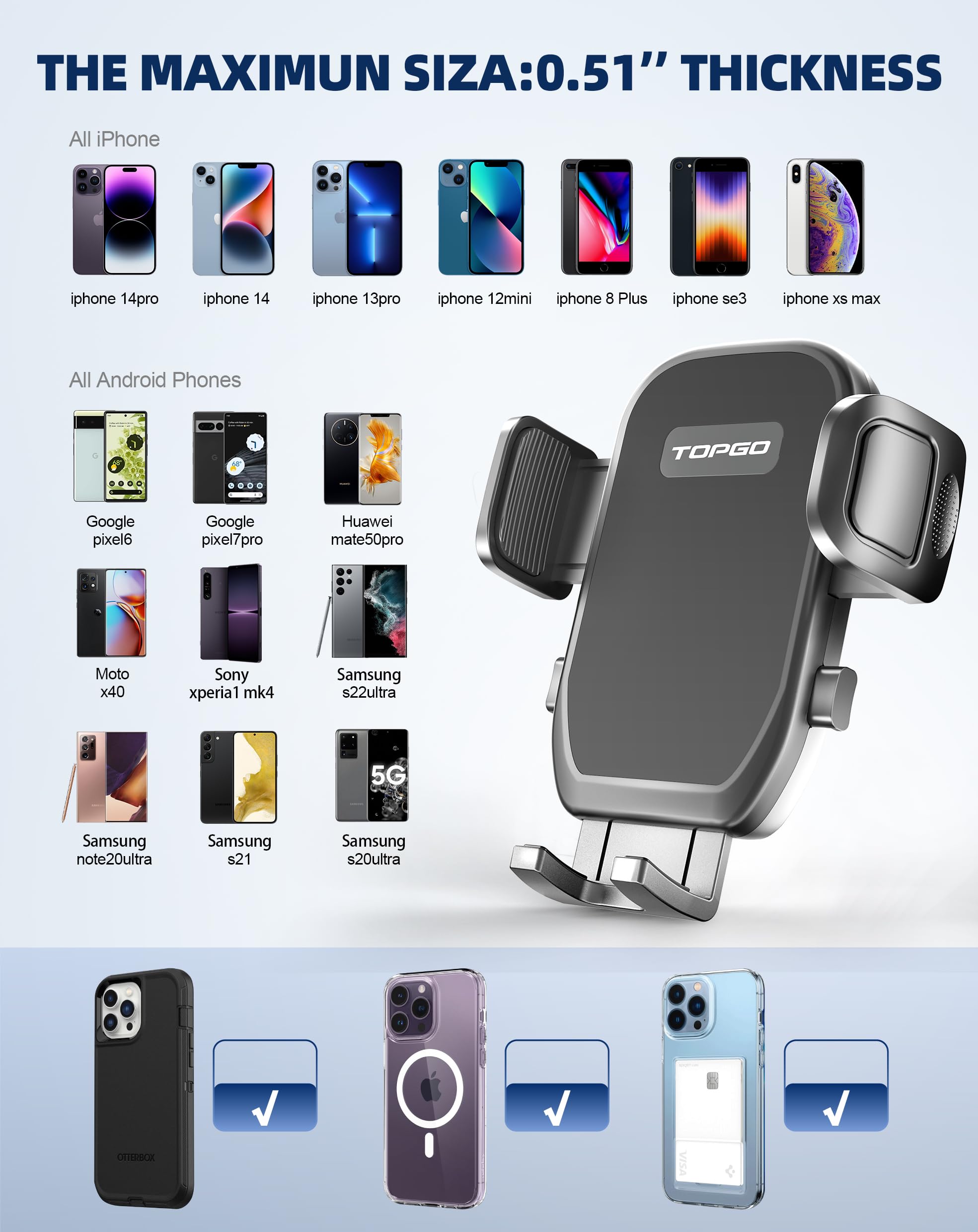 Topgo Car Phone Mount, Cup Phone Holder For Car [Secure & Stable] Cup Phone Holder Cell Phone Automobile Cradle For Iphone 16 And More Smart Phone -Black